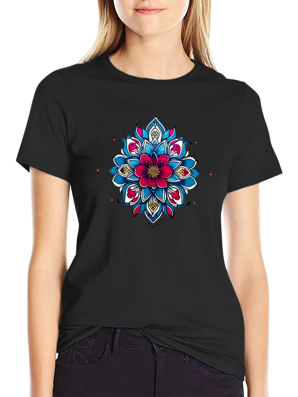 Cherry Blossom Mandala Breathable Soft Cotton T-Shirt – Timeless Casual Look