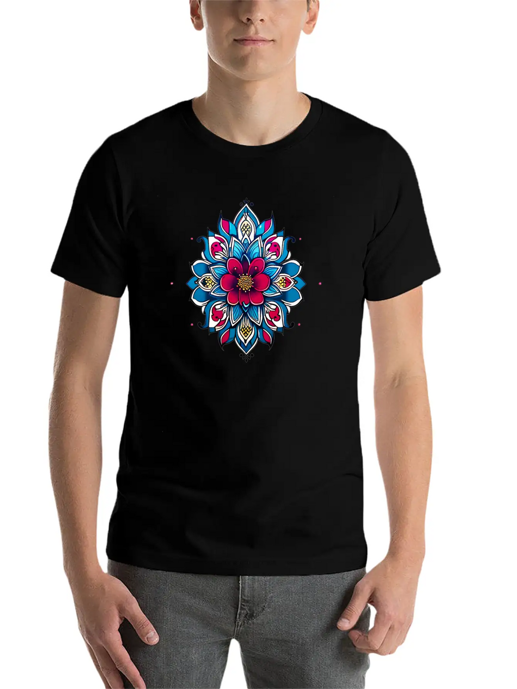 Cherry Blossom Mandala Breathable Soft Cotton T-Shirt – Timeless Casual Look