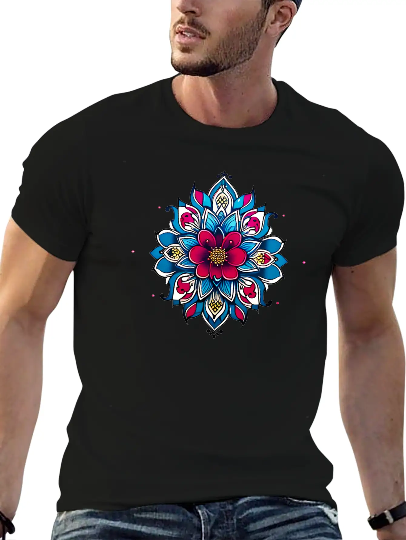 Cherry Blossom Mandala Breathable Soft Cotton T-Shirt – Timeless Casual Look