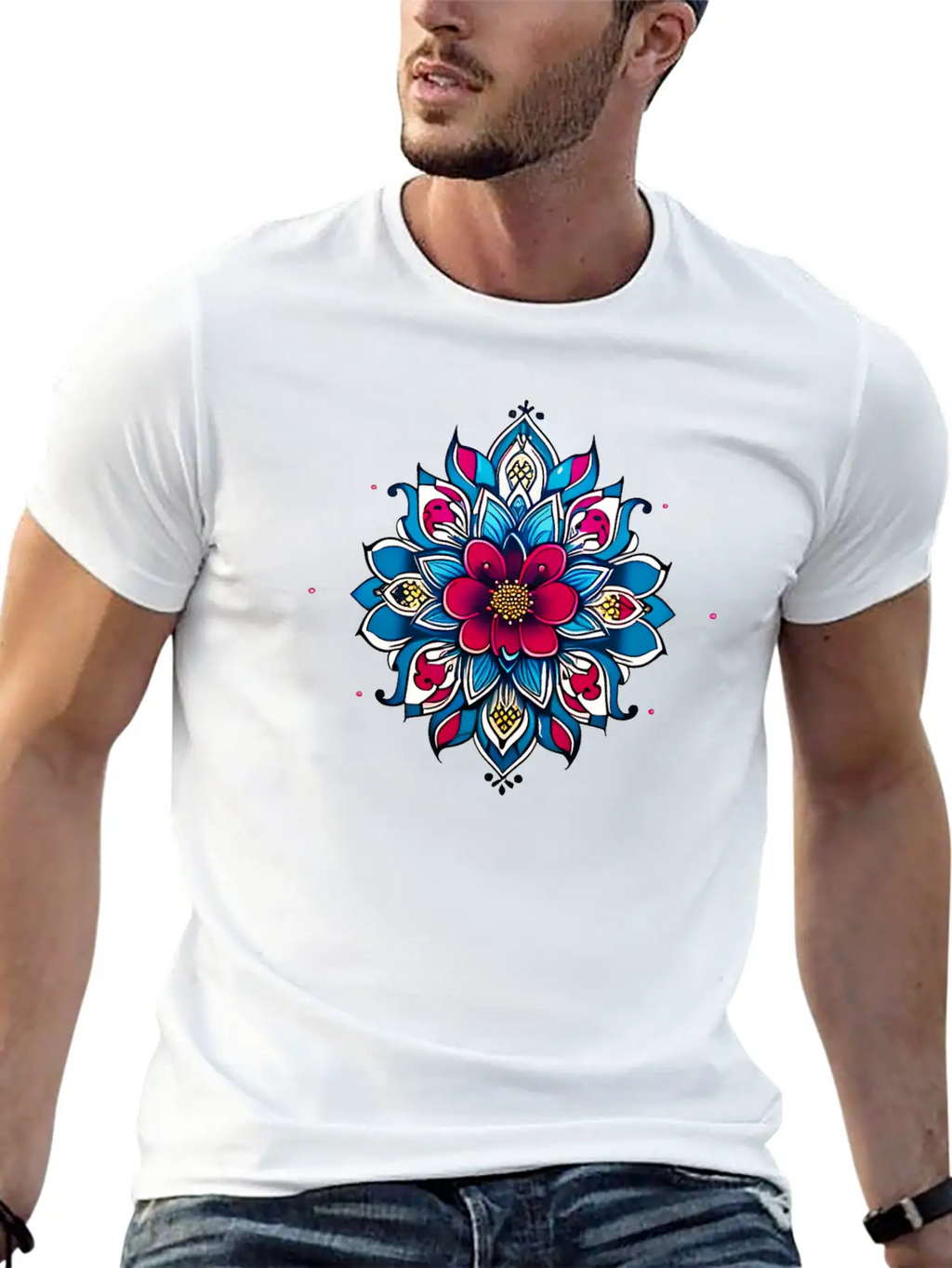 Cherry Blossom Mandala Breathable Soft Cotton T-Shirt – Timeless Casual Look