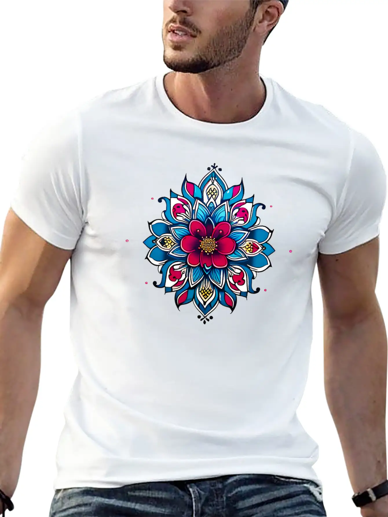 Cherry Blossom Mandala Breathable Soft Cotton T-Shirt – Timeless Casual Look