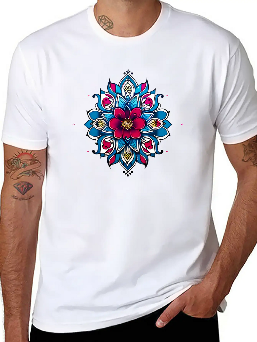 Cherry Blossom Mandala Breathable Soft Cotton T-Shirt – Timeless Casual Look
