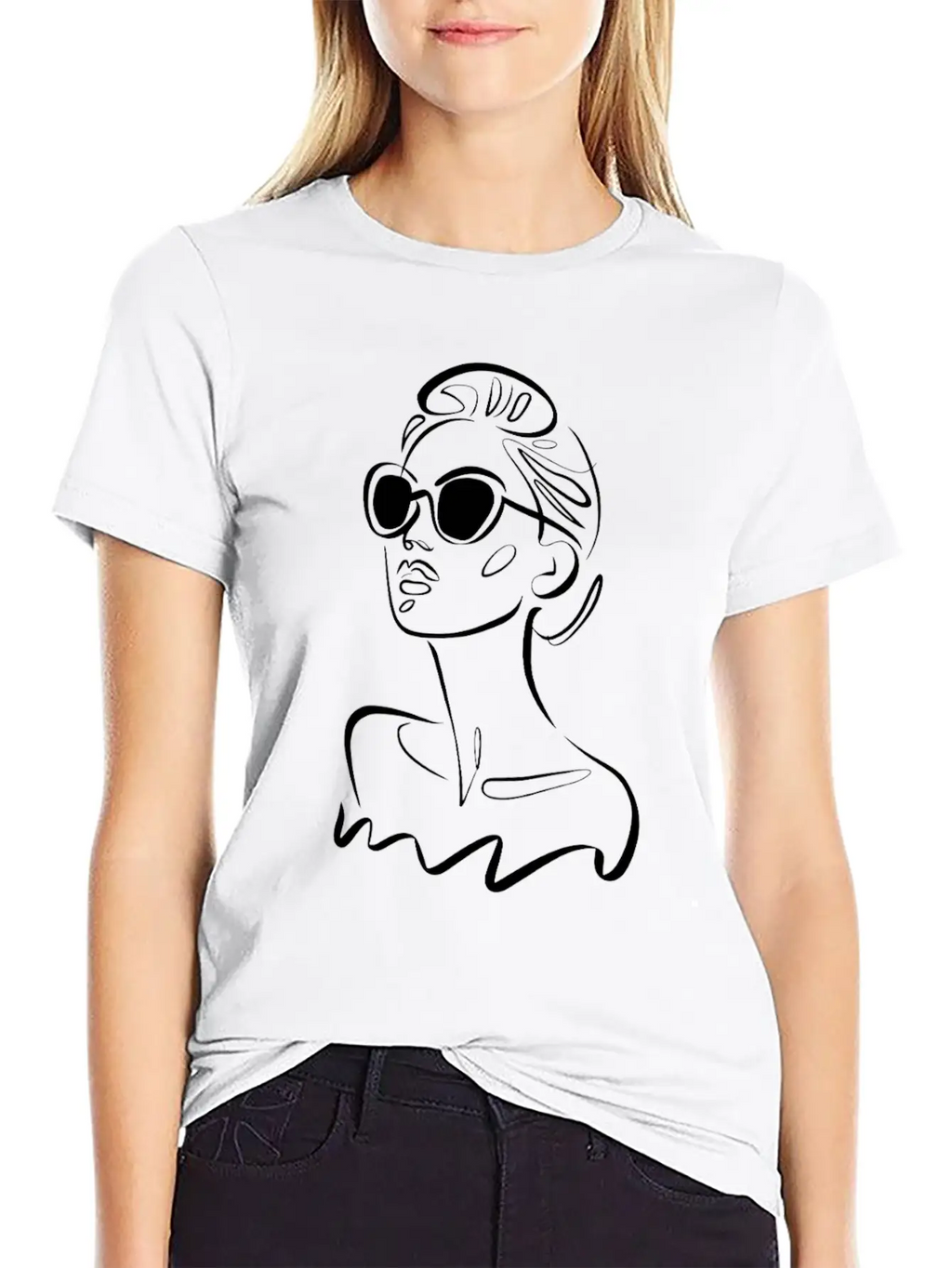 Chic Fashionable Woman Line Art With Sunglasses Unisex Casual T-Shirt – Clean Design For Daily Comfort