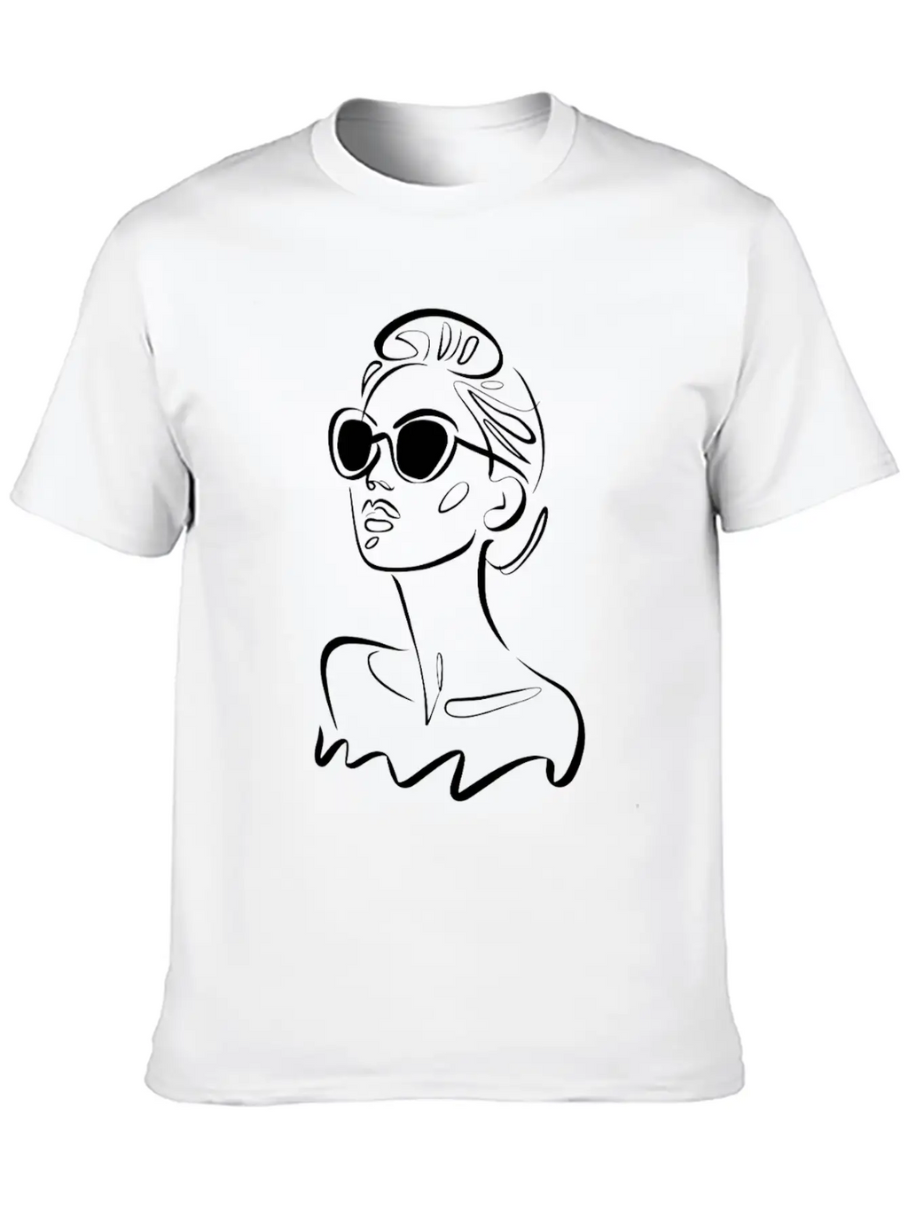 Chic Fashionable Woman Line Art With Sunglasses Unisex Casual T-Shirt – Clean Design For Daily Comfort