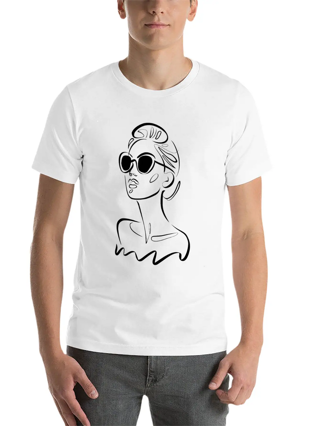 Chic Fashionable Woman Line Art With Sunglasses Unisex Casual T-Shirt – Clean Design For Daily Comfort