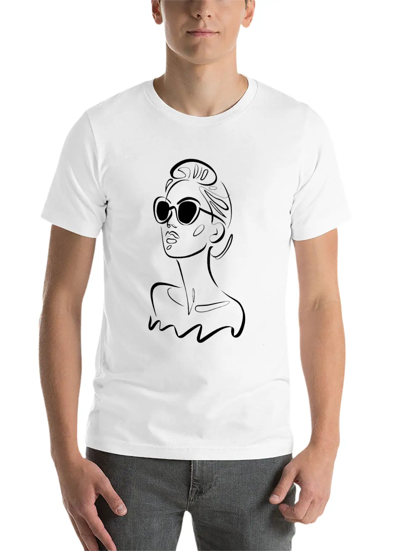 Chic Fashionable Woman Line Art With Sunglasses Unisex Casual T-Shirt – Clean Design For Daily Comfort