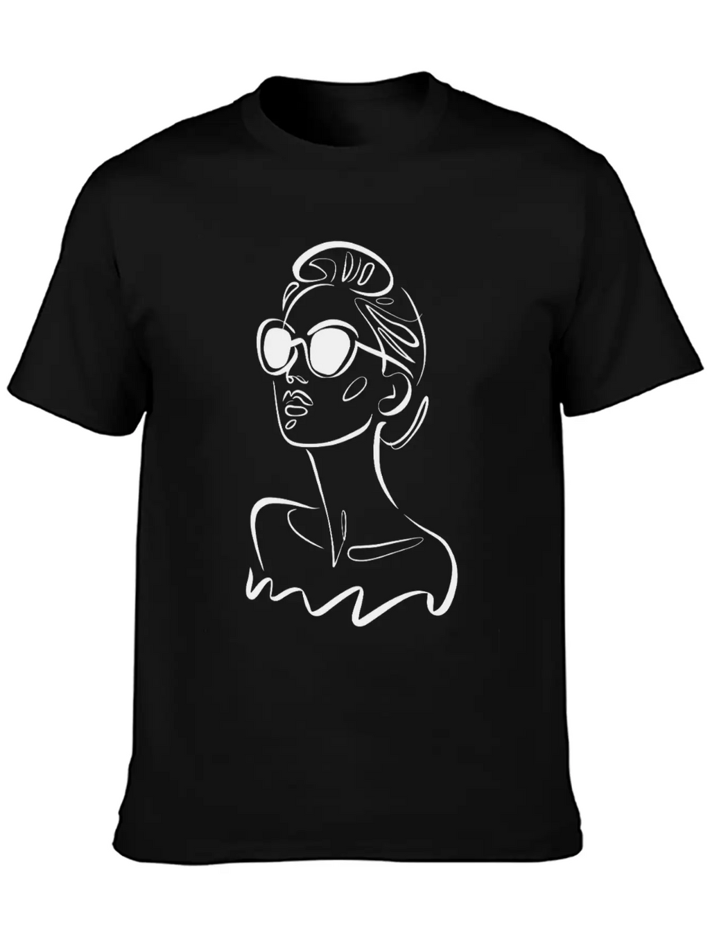 Chic Fashionable Woman Line Art With Sunglasses Unisex Casual T-Shirt – Clean Design For Daily Comfort