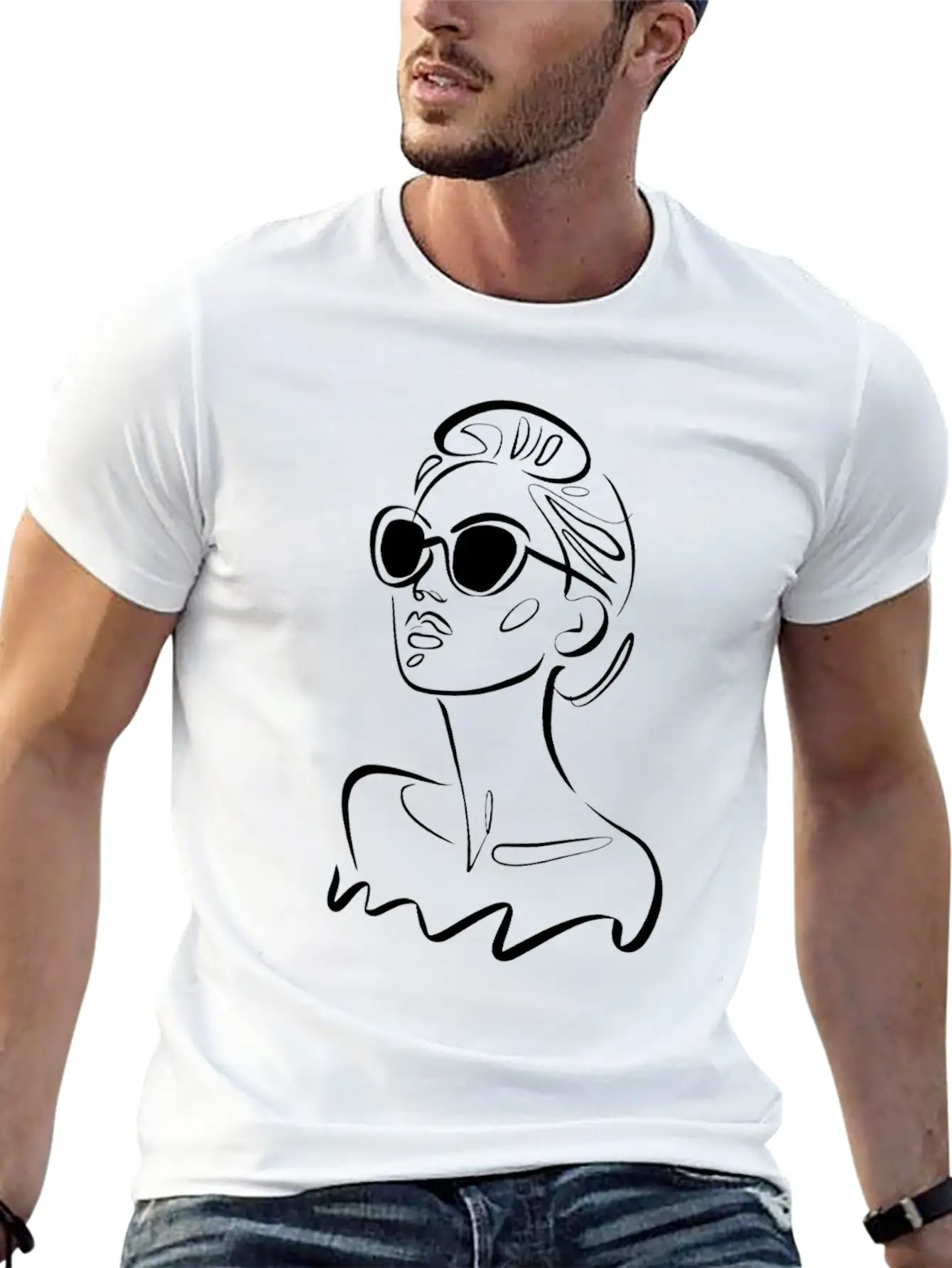 Chic Fashionable Woman Line Art With Sunglasses Unisex Casual T-Shirt – Clean Design For Daily Comfort