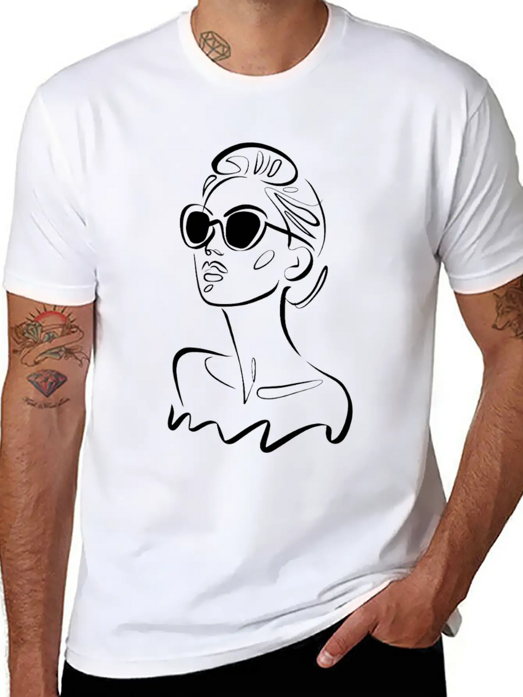 Chic Fashionable Woman Line Art With Sunglasses Unisex Casual T-Shirt – Clean Design For Daily Comfort