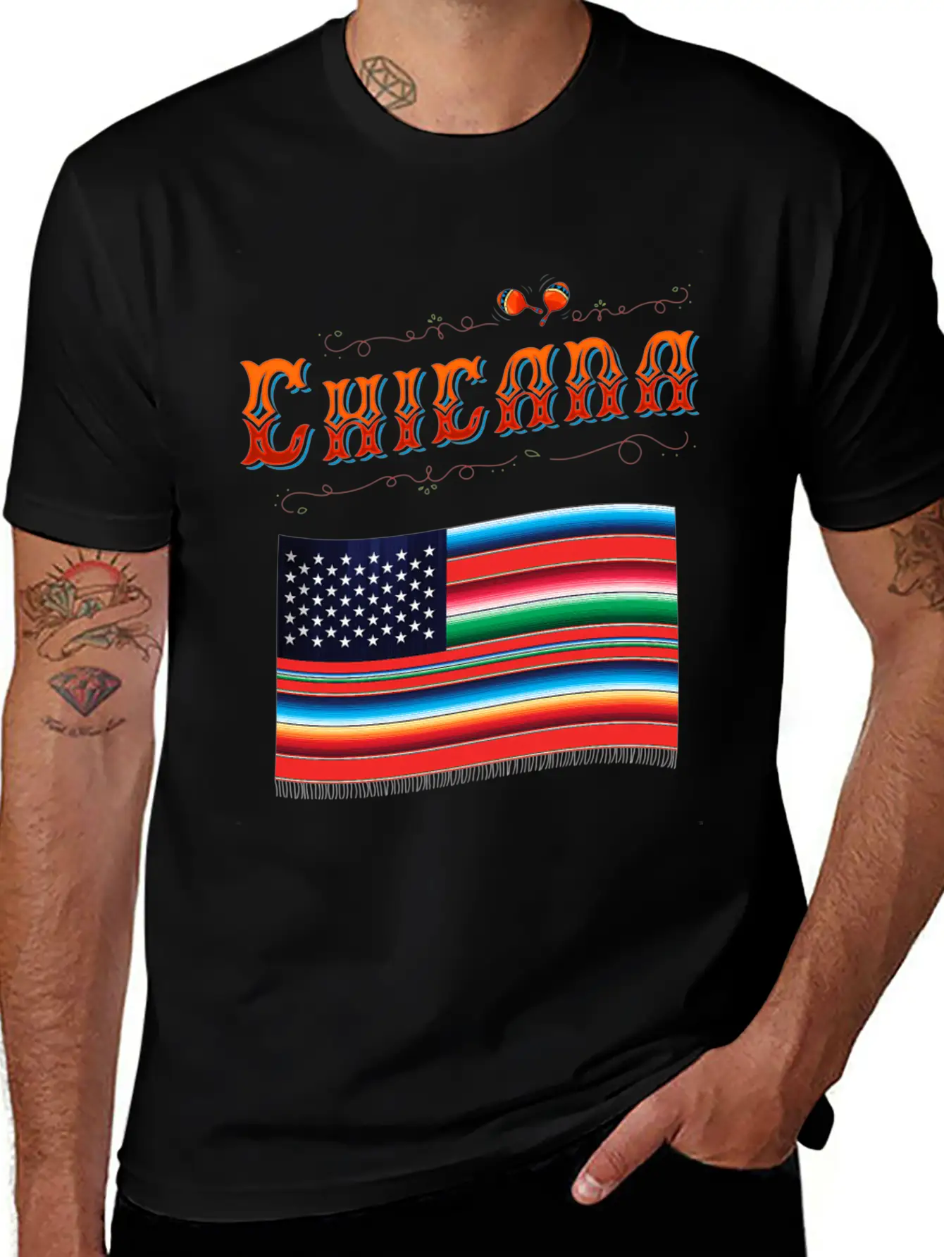 Chicana Proud Mexican Heritage American Serape Fla Classic Fit Graphic Tee For Daily Comfort – Unisex Cotton Shirt