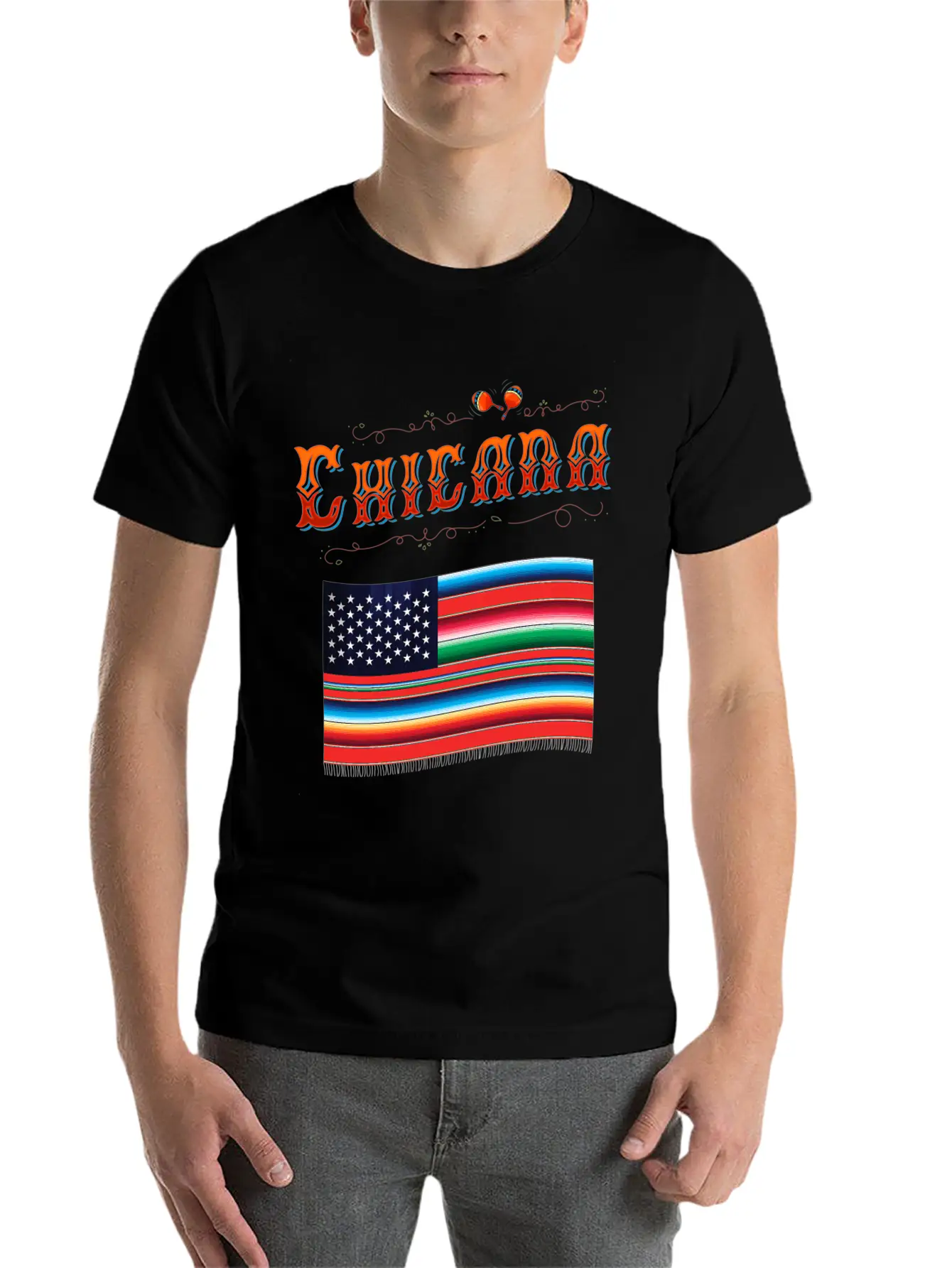 Chicana Proud Mexican Heritage American Serape Fla Classic Fit Graphic Tee For Daily Comfort – Unisex Cotton Shirt