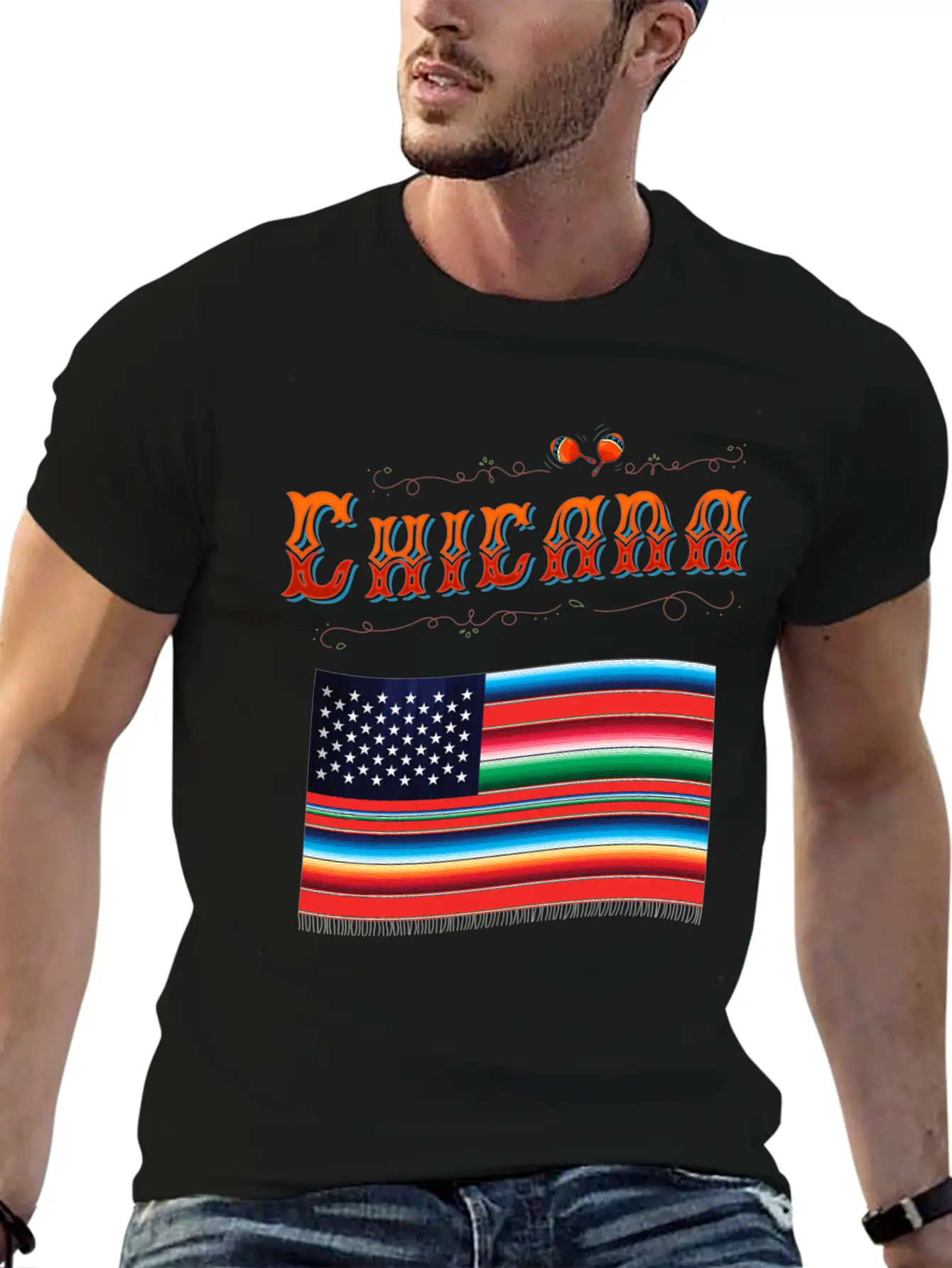 Chicana Proud Mexican Heritage American Serape Fla Classic Fit Graphic Tee For Daily Comfort – Unisex Cotton Shirt