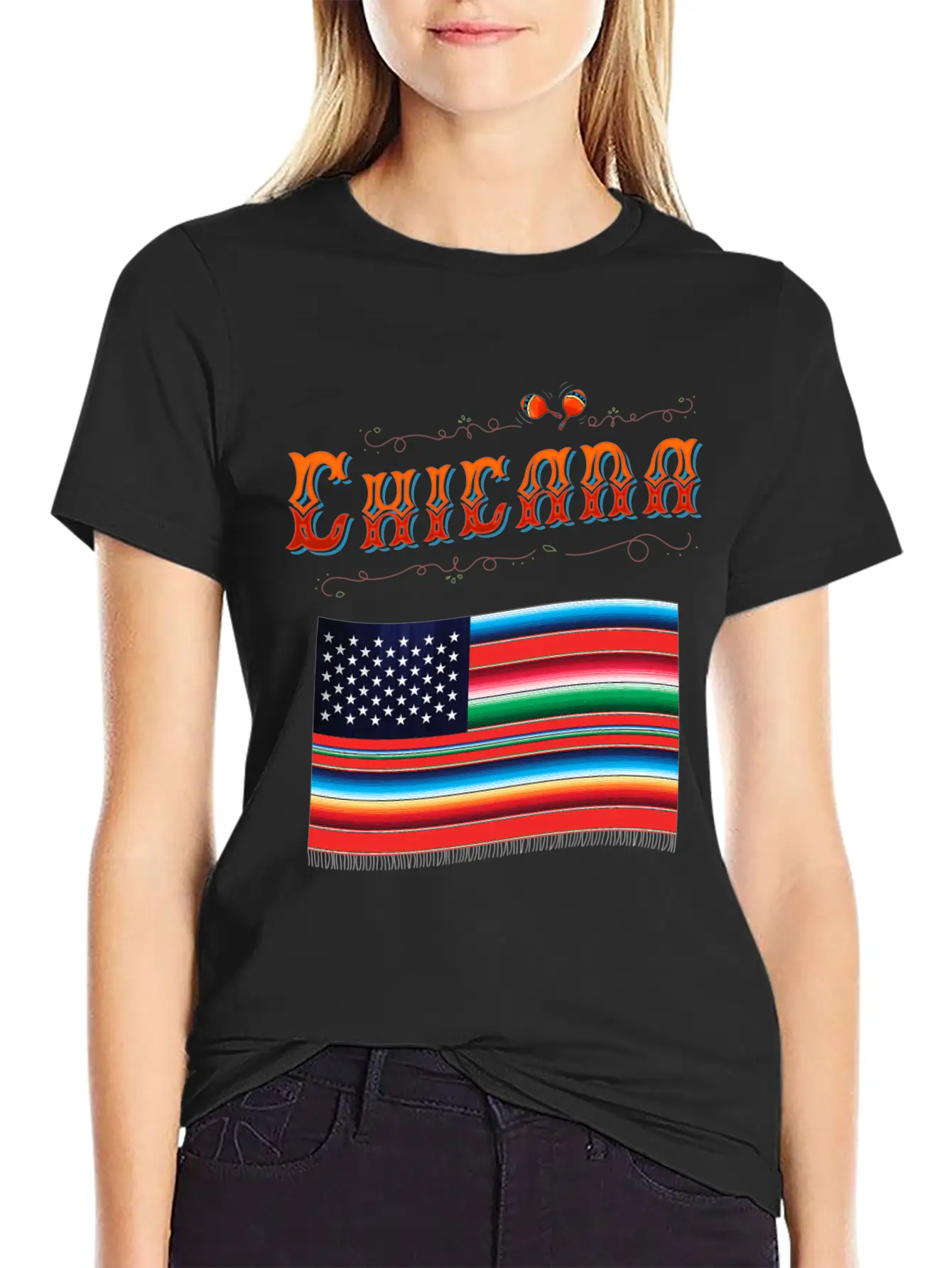 Chicana Proud Mexican Heritage American Serape Fla Classic Fit Graphic Tee For Daily Comfort – Unisex Cotton Shirt