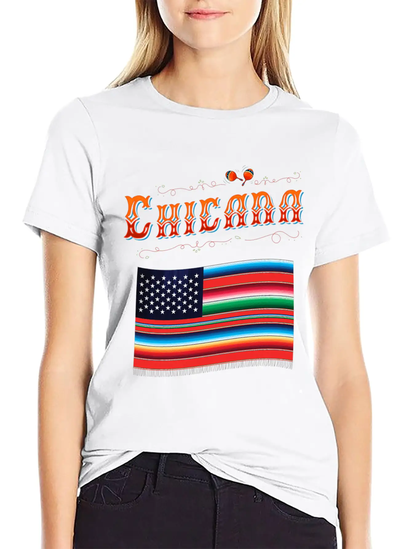 Chicana Proud Mexican Heritage American Serape Fla Classic Fit Graphic Tee For Daily Comfort – Unisex Cotton Shirt
