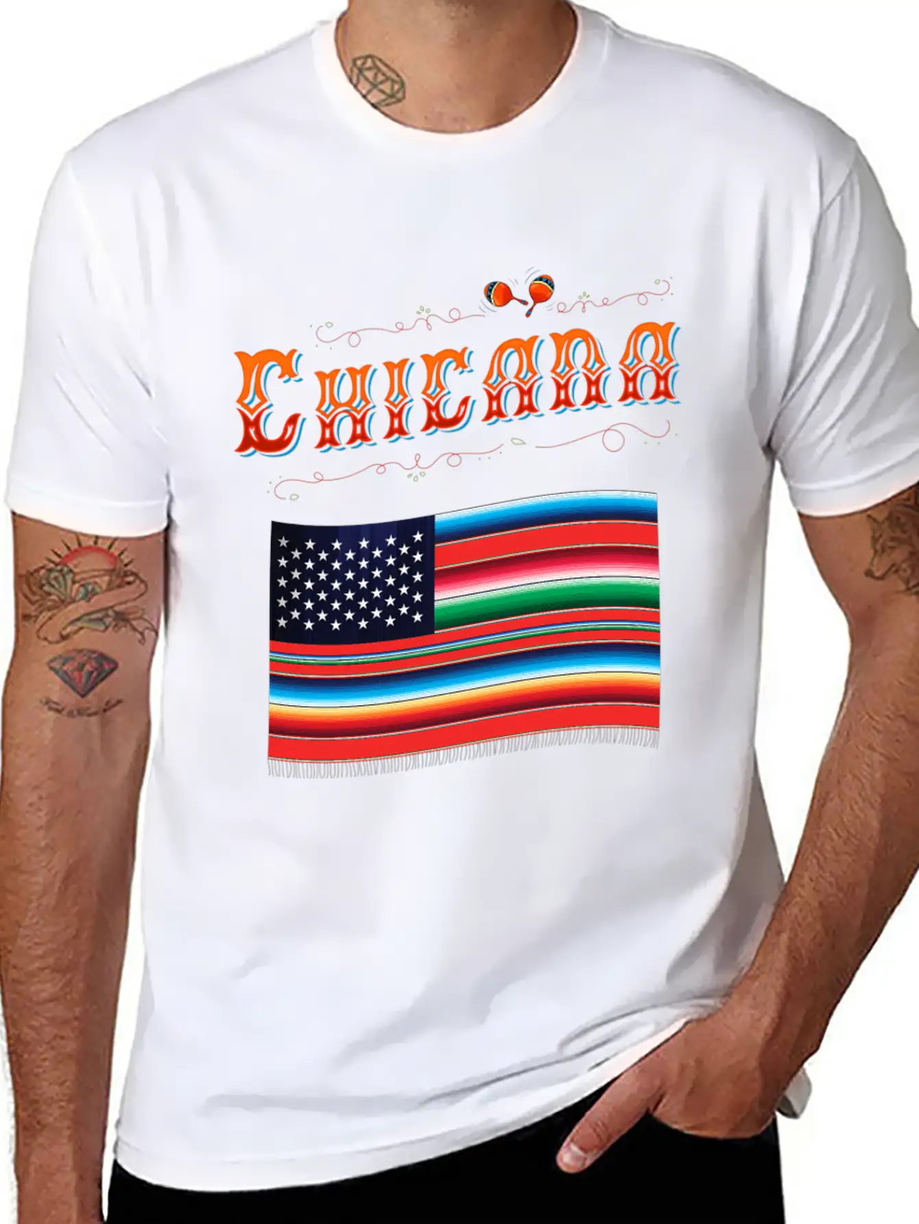 Chicana Proud Mexican Heritage American Serape Fla Classic Fit Graphic Tee For Daily Comfort – Unisex Cotton Shirt