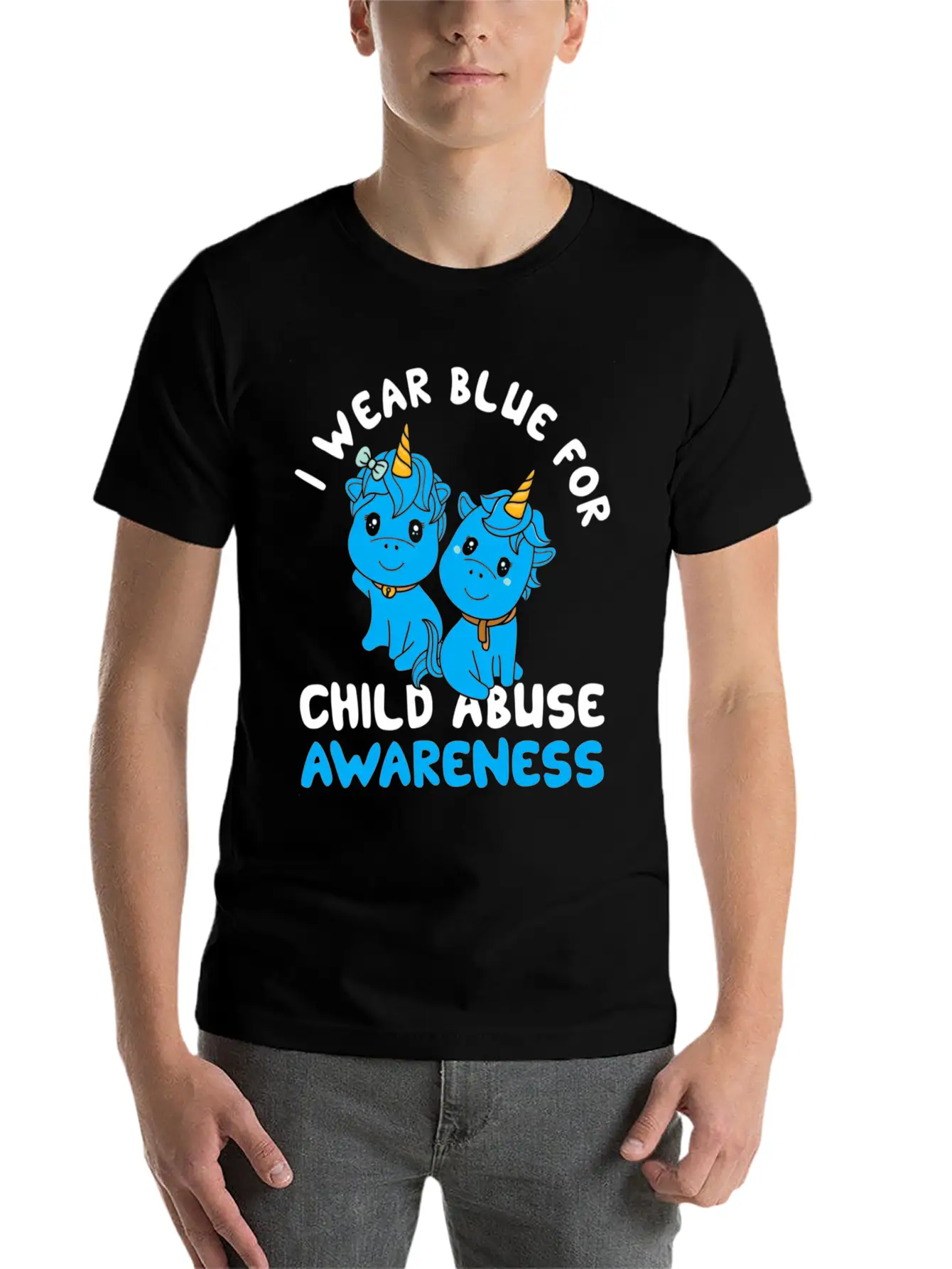 Child Abuse Prevention Month Blue Ribbon Awareness Unisex Casual T-Shirt – Clean Design For Daily Comfort