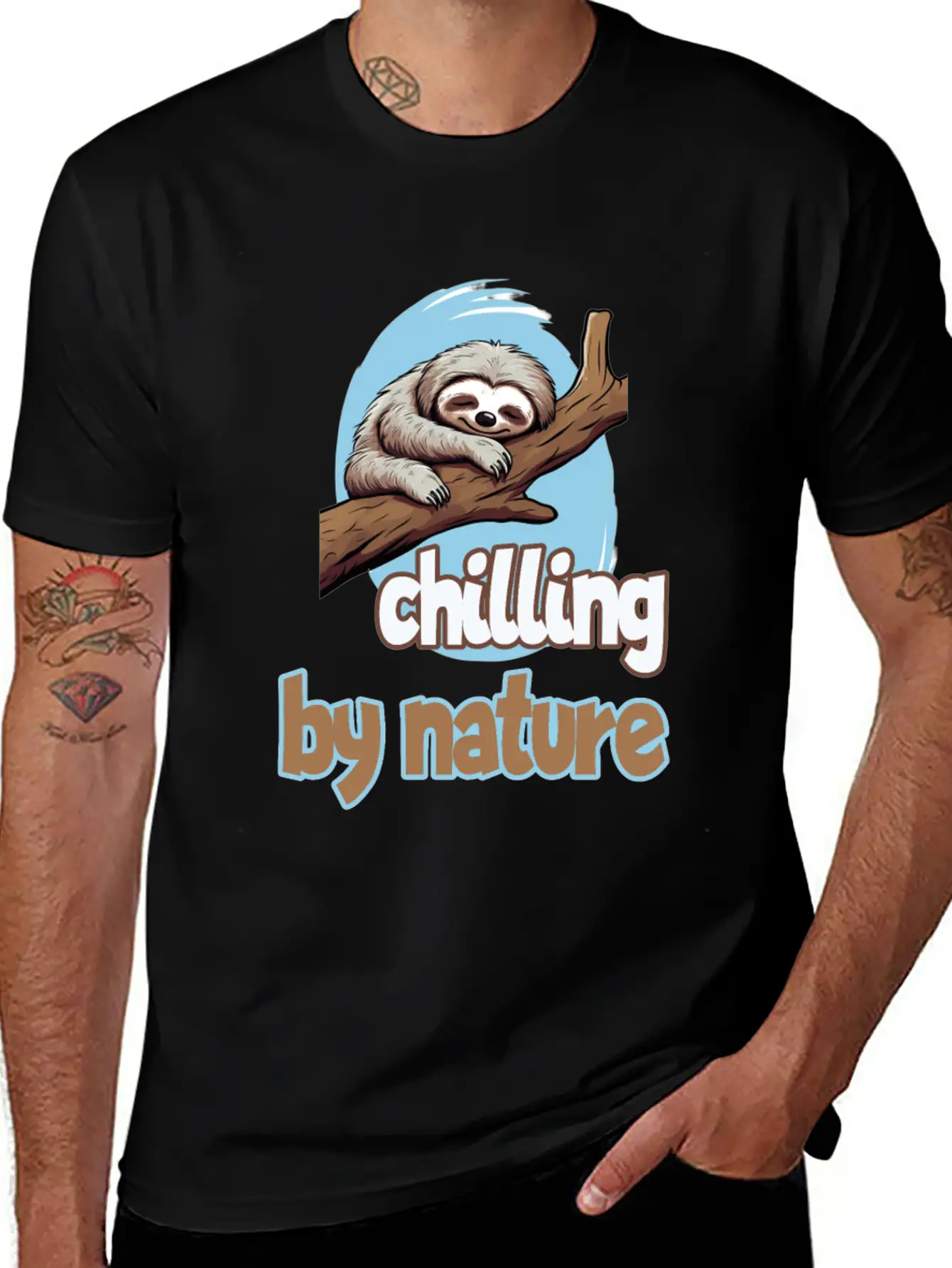 Chilling By Nature Sloth Chilling Relaxing Casual Graphic T-Shirt – Simple And Comfortable Daily Wear