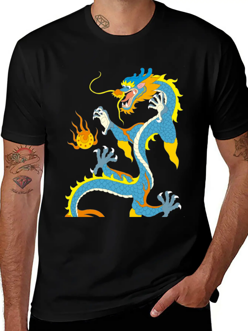 Chinese Classical Dragon Pattern Stylish Everyday T-Shirt – Unisex Basic Cotton Tee