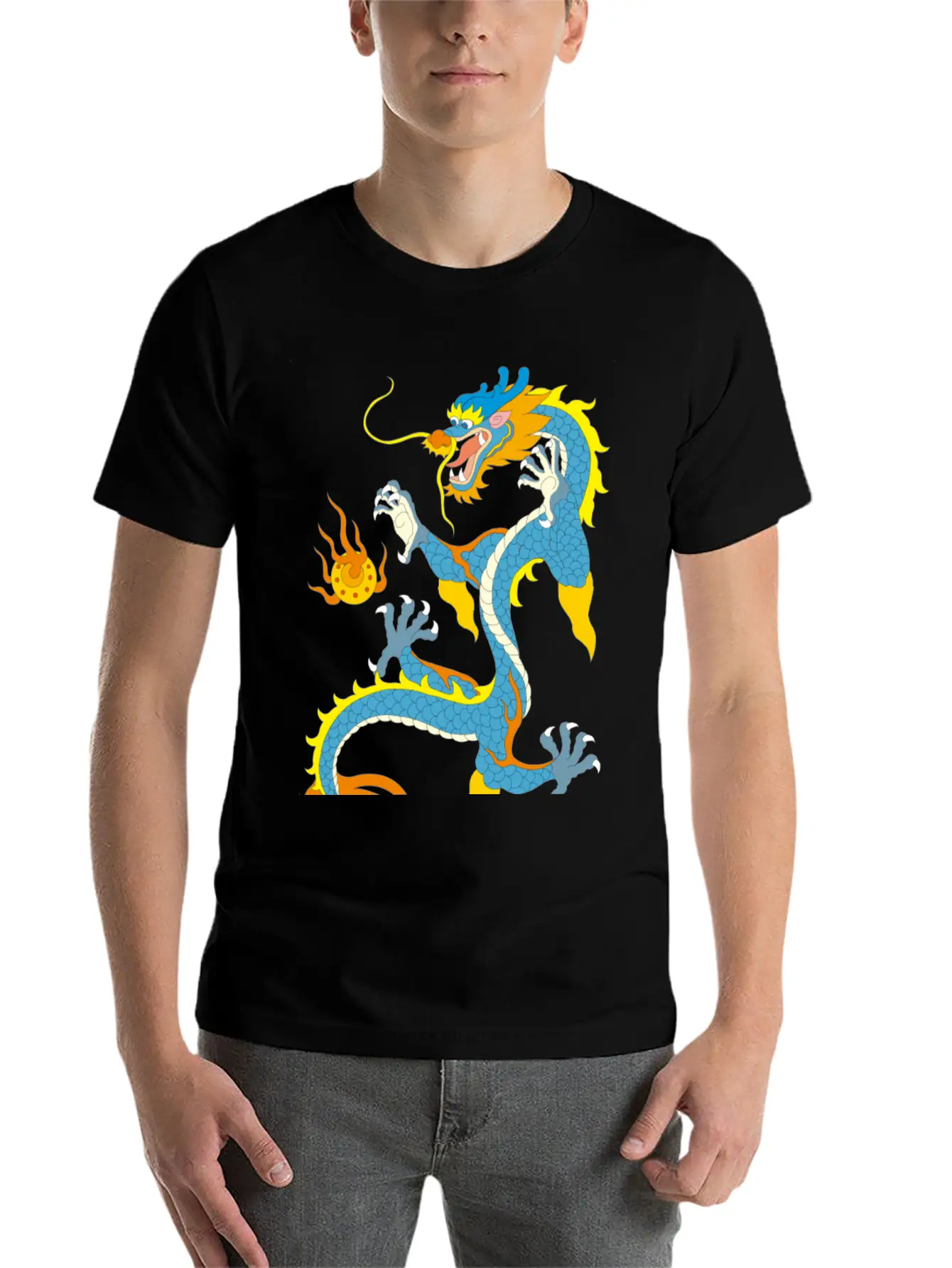 Chinese Classical Dragon Pattern Stylish Everyday T-Shirt – Unisex Basic Cotton Tee