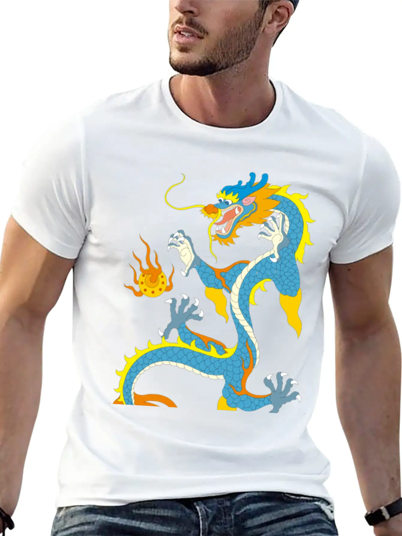 Chinese Classical Dragon Pattern Stylish Everyday T-Shirt – Unisex Basic Cotton Tee