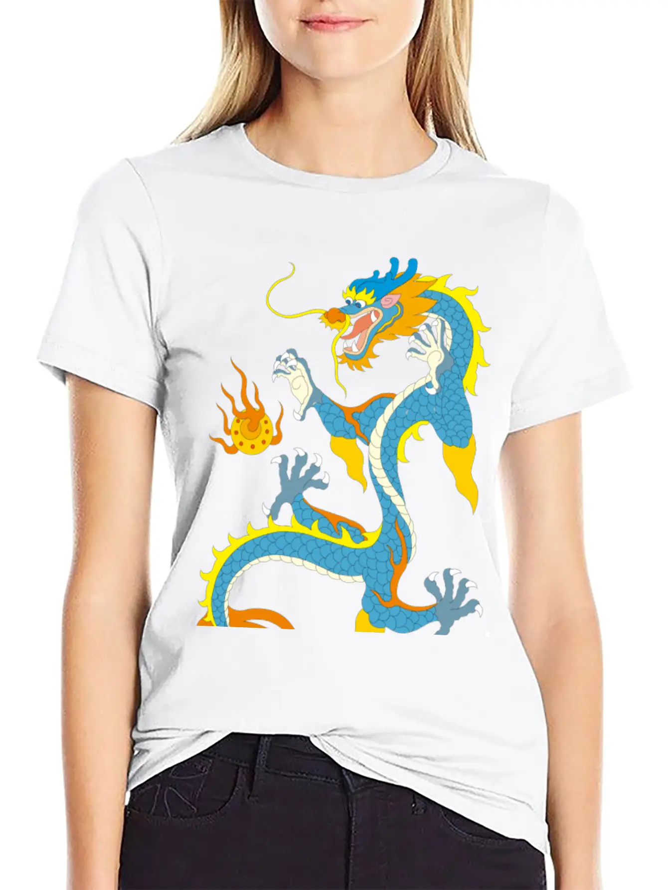 Chinese Classical Dragon Pattern Stylish Everyday T-Shirt – Unisex Basic Cotton Tee