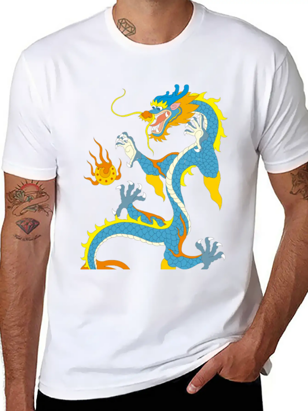 Chinese Classical Dragon Pattern Stylish Everyday T-Shirt – Unisex Basic Cotton Tee