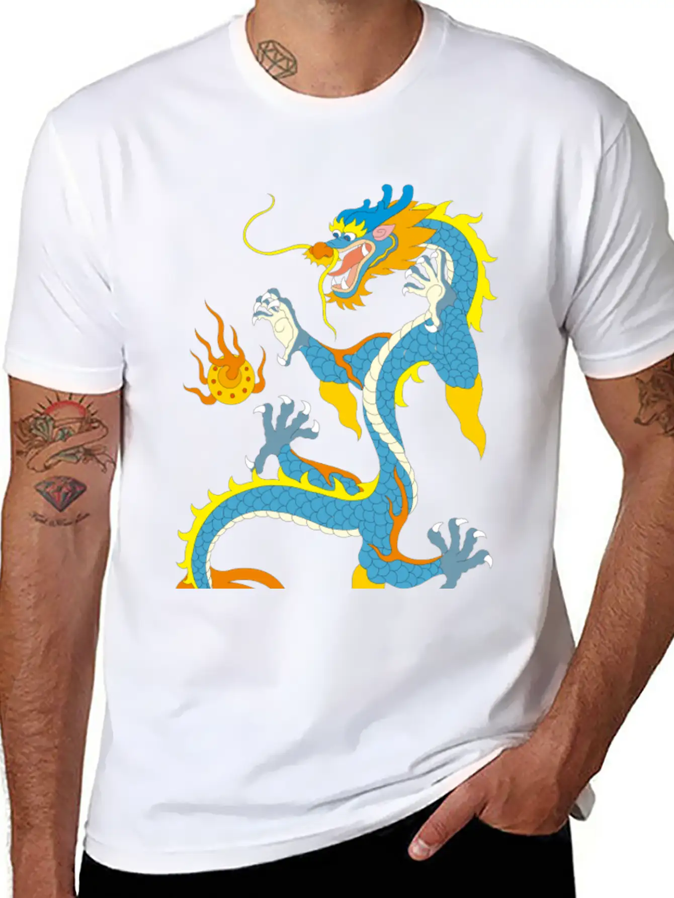 Chinese Classical Dragon Pattern Stylish Everyday T-Shirt – Unisex Basic Cotton Tee