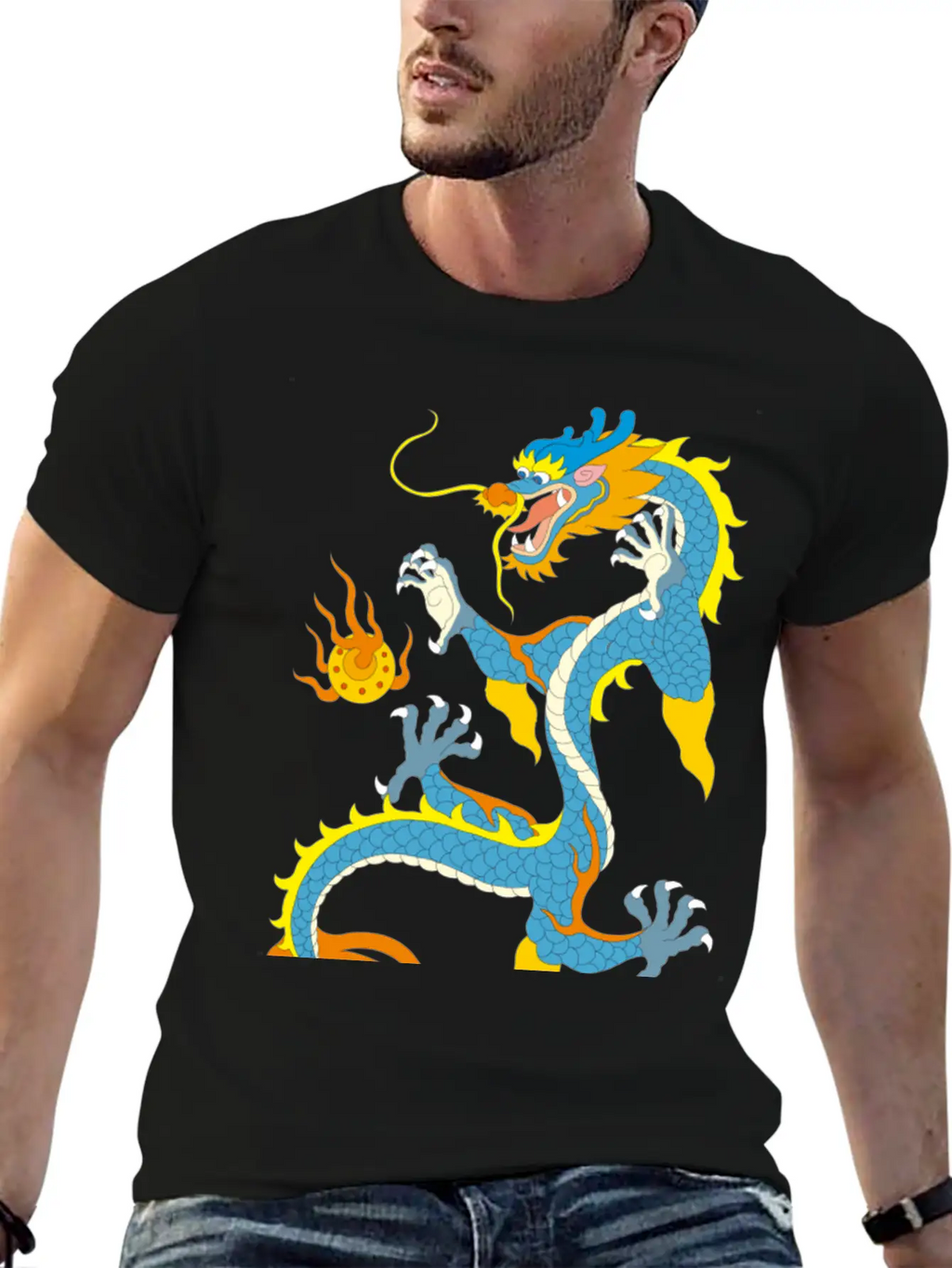 Chinese Classical Dragon Pattern Stylish Everyday T-Shirt – Unisex Basic Cotton Tee