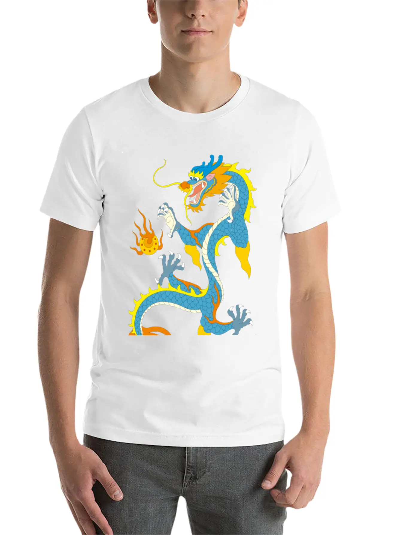 Chinese Classical Dragon Pattern Stylish Everyday T-Shirt – Unisex Basic Cotton Tee