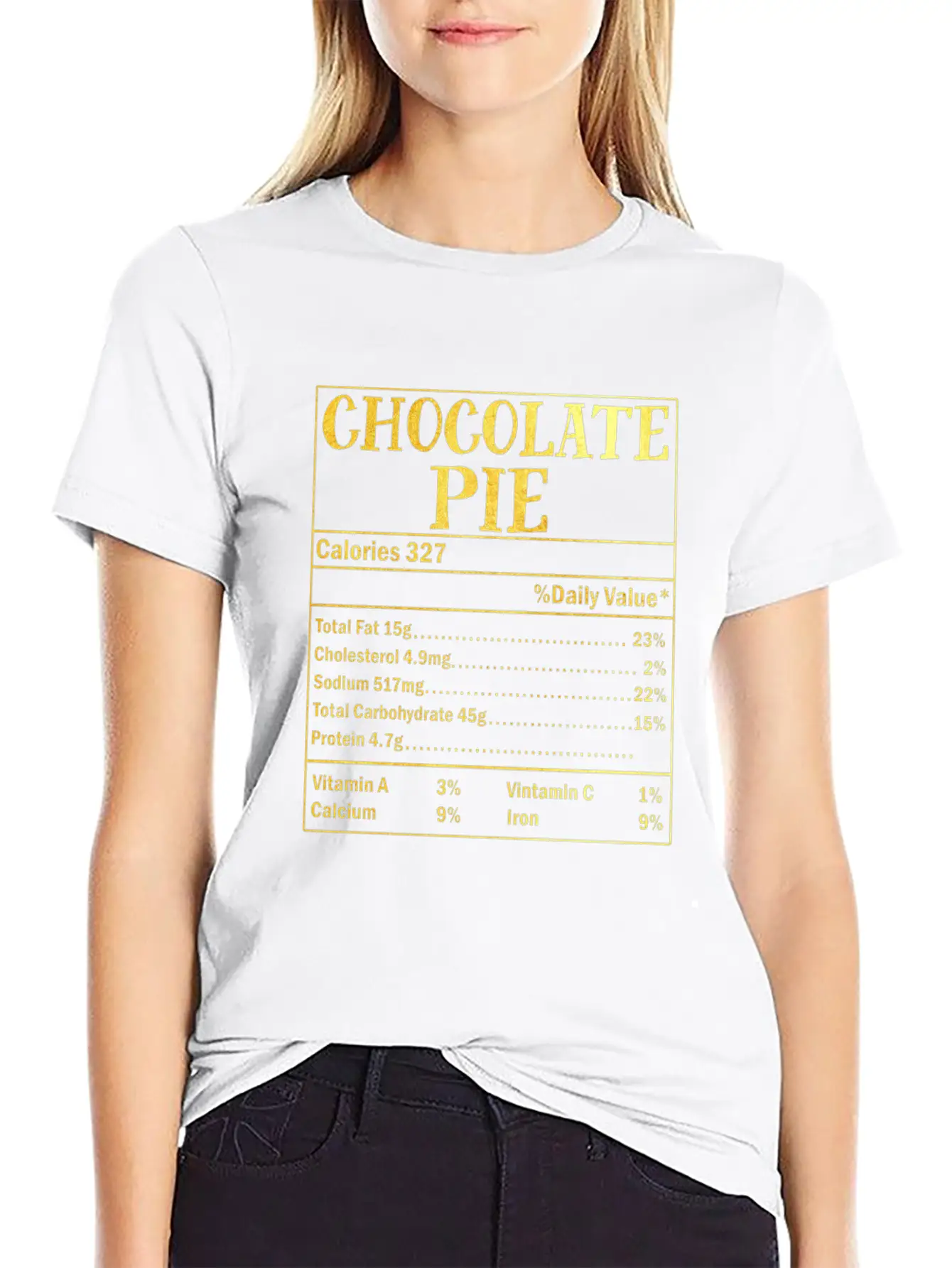 Chocolate Pie Nutrition Facts Family Thanksgiving Casual Graphic T-Shirt – Simple And Comfortable Daily Wear