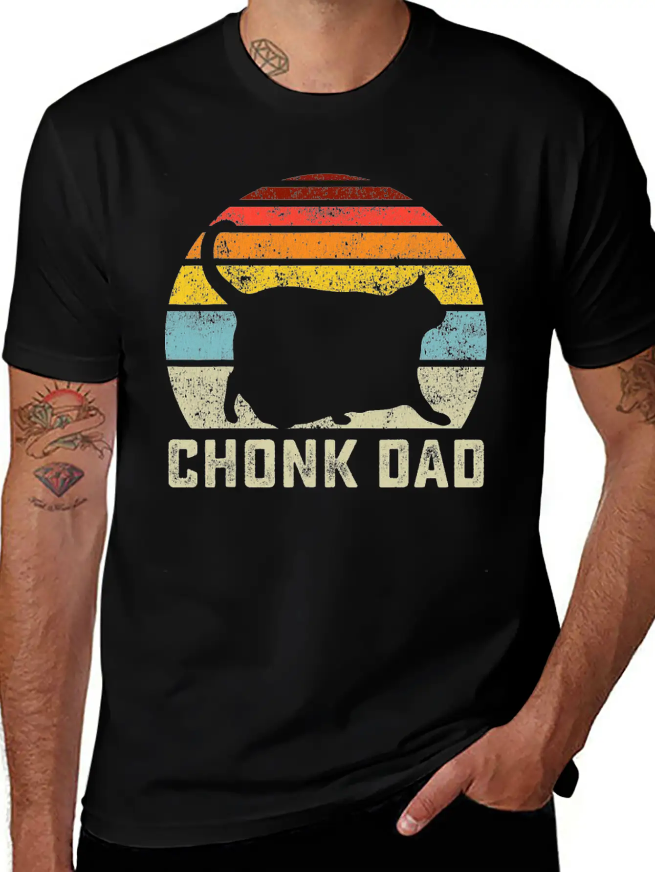 Chonk Cat Dad Scale Meme Retro Style Daddy Cats Unisex Short Sleeve Soft Cotton T-Shirt – Casual Everyday Wear