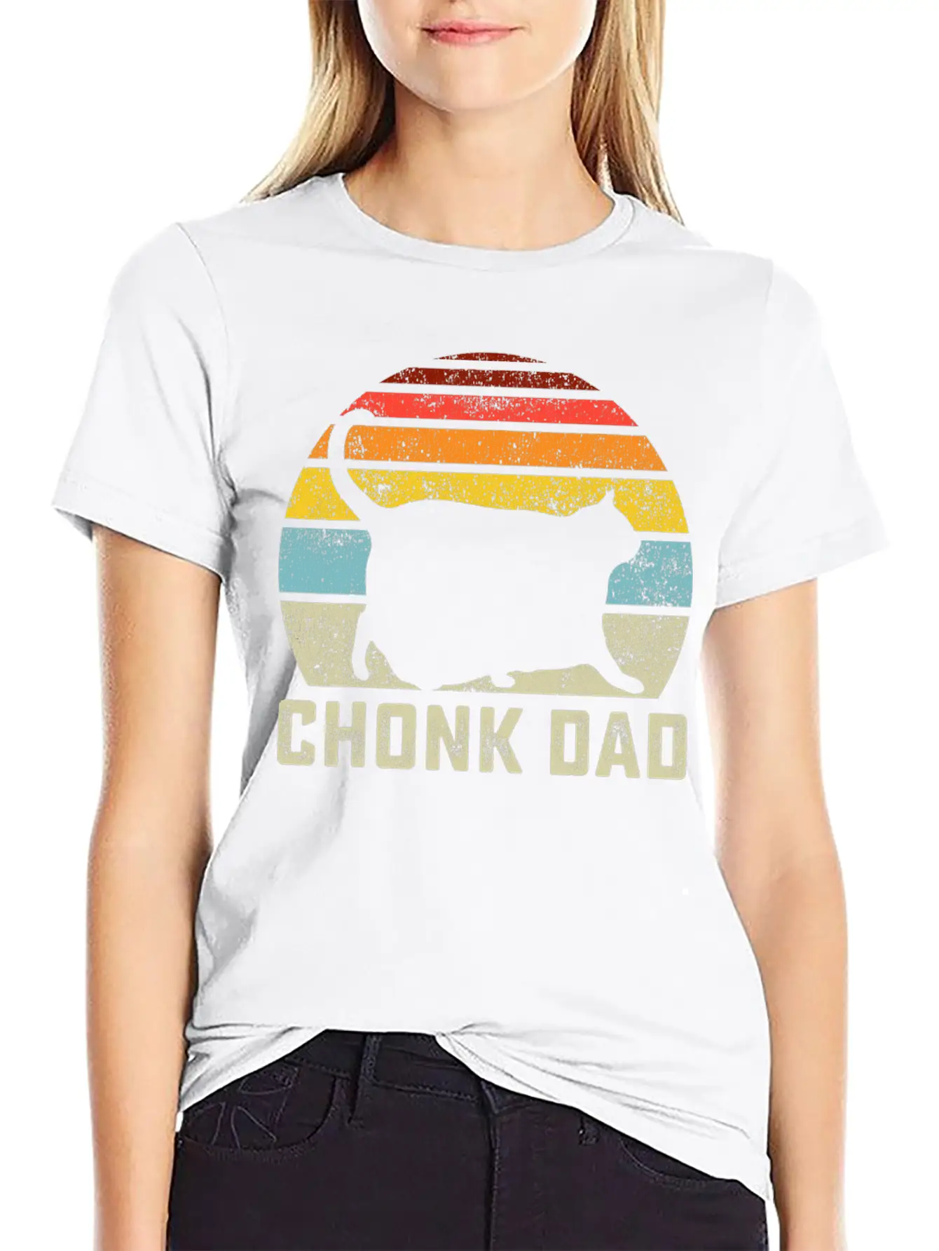 Chonk Cat Dad Scale Meme Retro Style Daddy Cats Unisex Short Sleeve Soft Cotton T-Shirt – Casual Everyday Wear