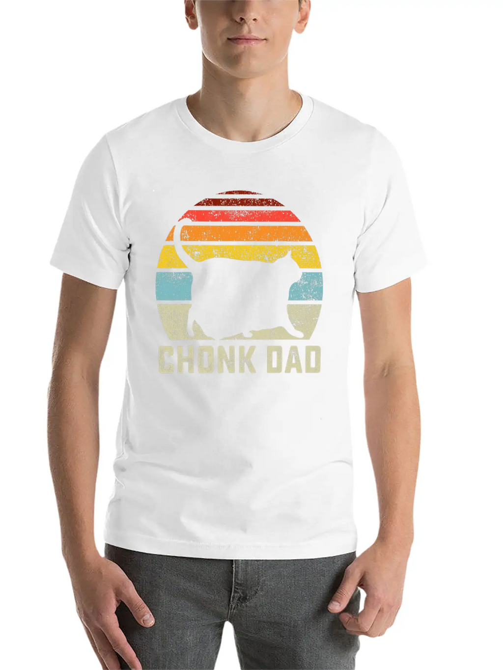 Chonk Cat Dad Scale Meme Retro Style Daddy Cats Unisex Short Sleeve Soft Cotton T-Shirt – Casual Everyday Wear