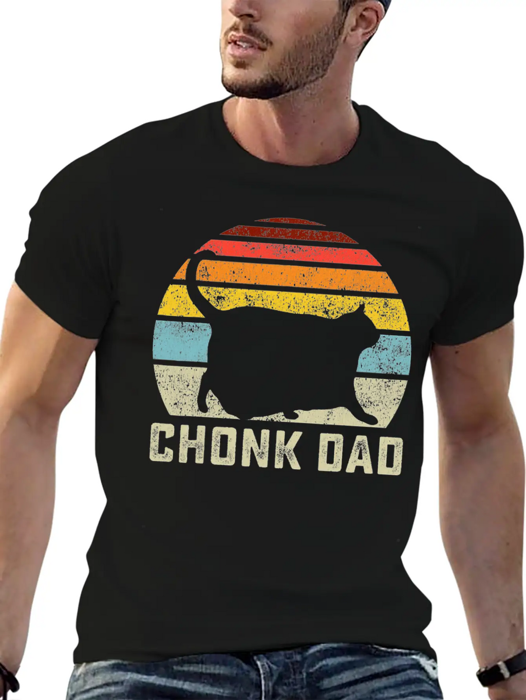 Chonk Cat Dad Scale Meme Retro Style Daddy Cats Unisex Short Sleeve Soft Cotton T-Shirt – Casual Everyday Wear