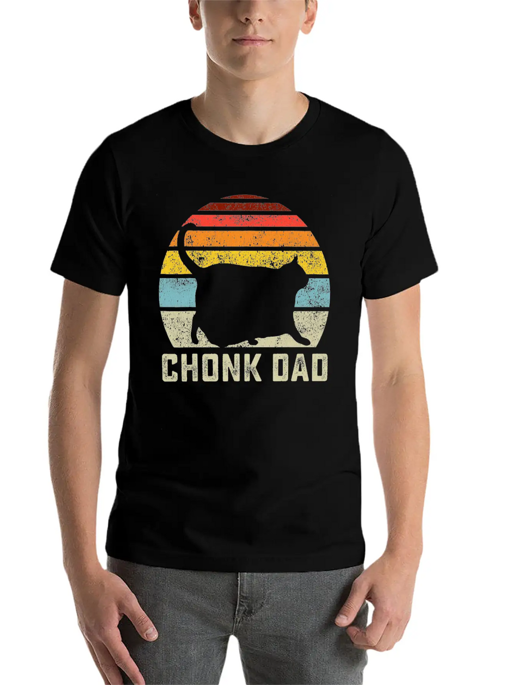 Chonk Cat Dad Scale Meme Retro Style Daddy Cats Unisex Short Sleeve Soft Cotton T-Shirt – Casual Everyday Wear
