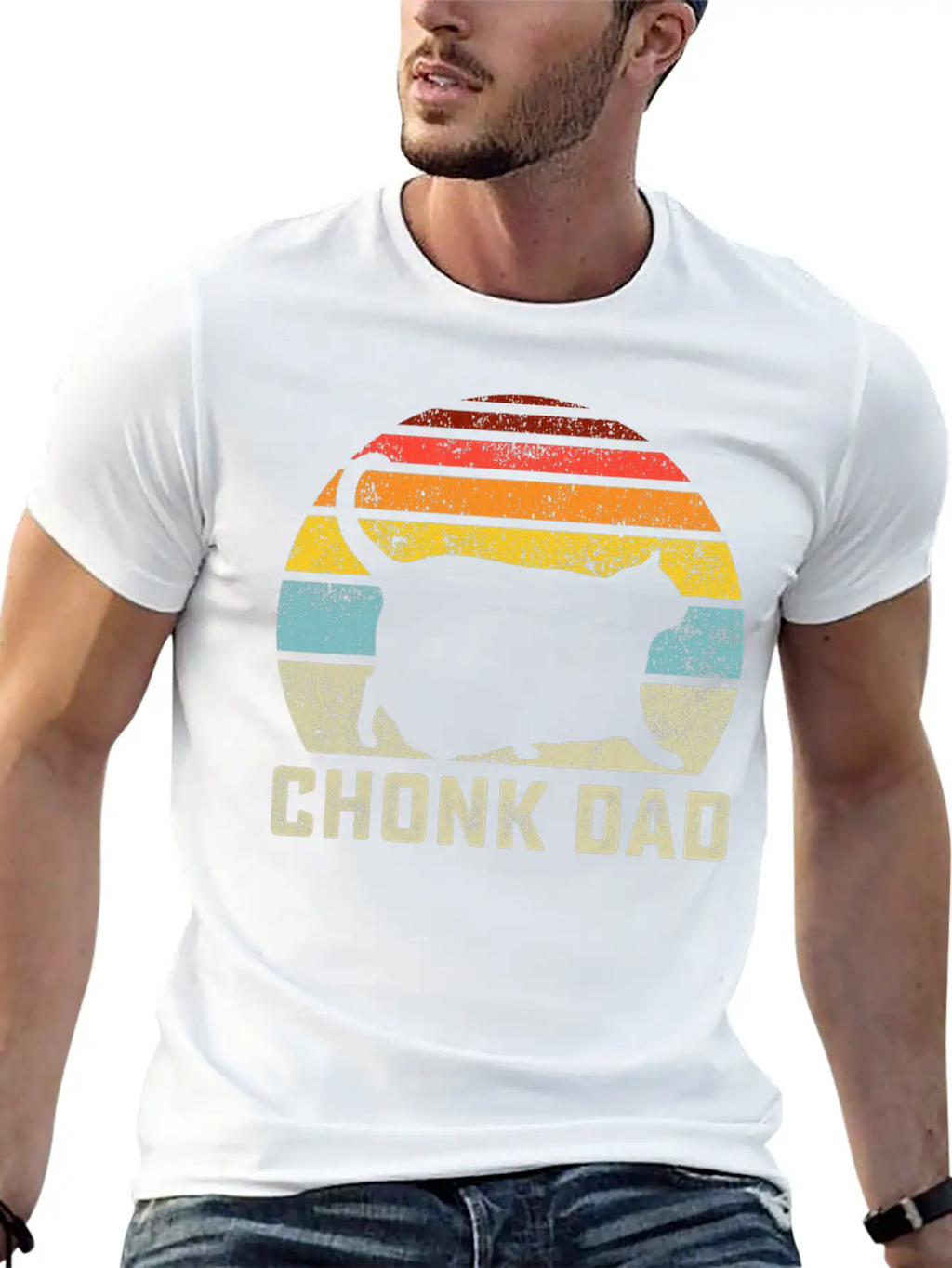 Chonk Cat Dad Scale Meme Retro Style Daddy Cats Unisex Short Sleeve Soft Cotton T-Shirt – Casual Everyday Wear