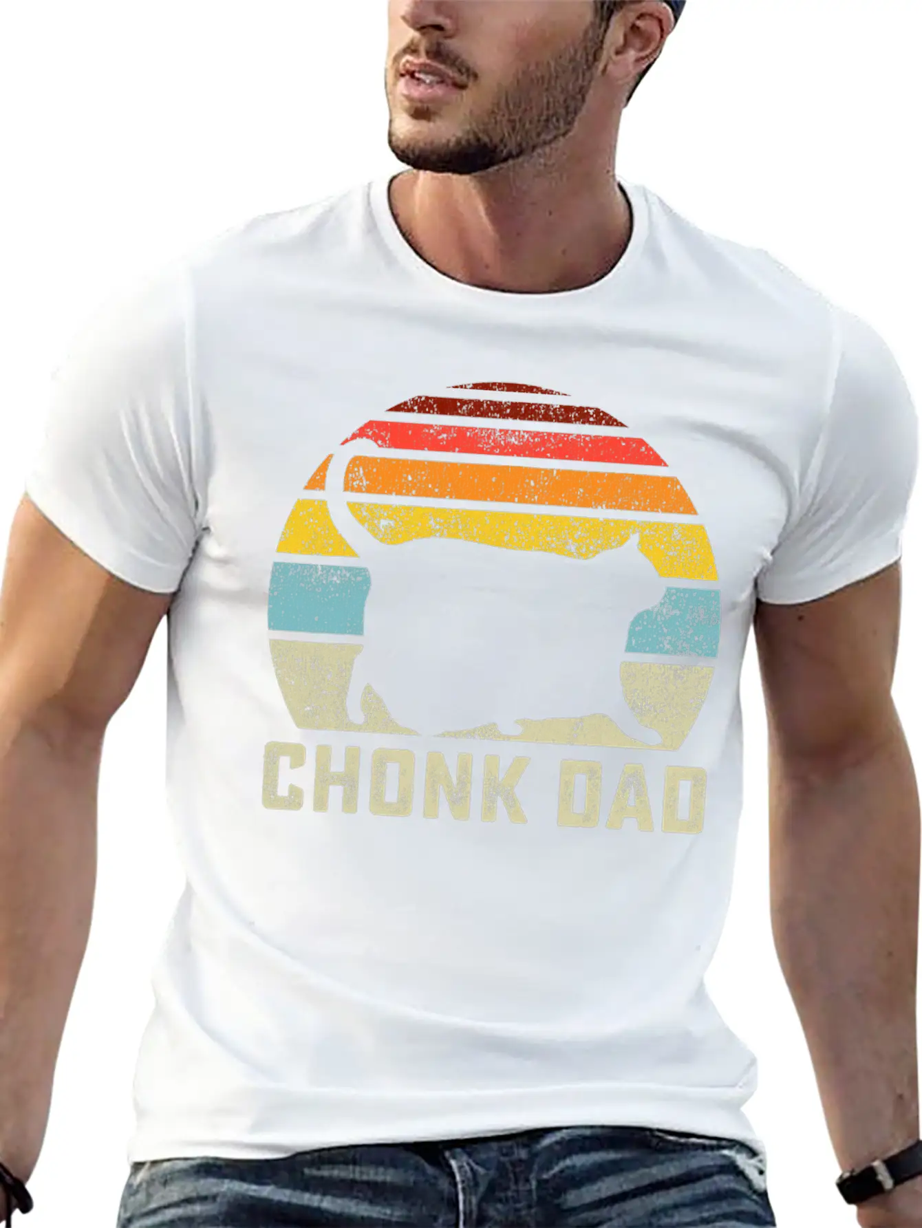 Chonk Cat Dad Scale Meme Retro Style Daddy Cats Unisex Short Sleeve Soft Cotton T-Shirt – Casual Everyday Wear