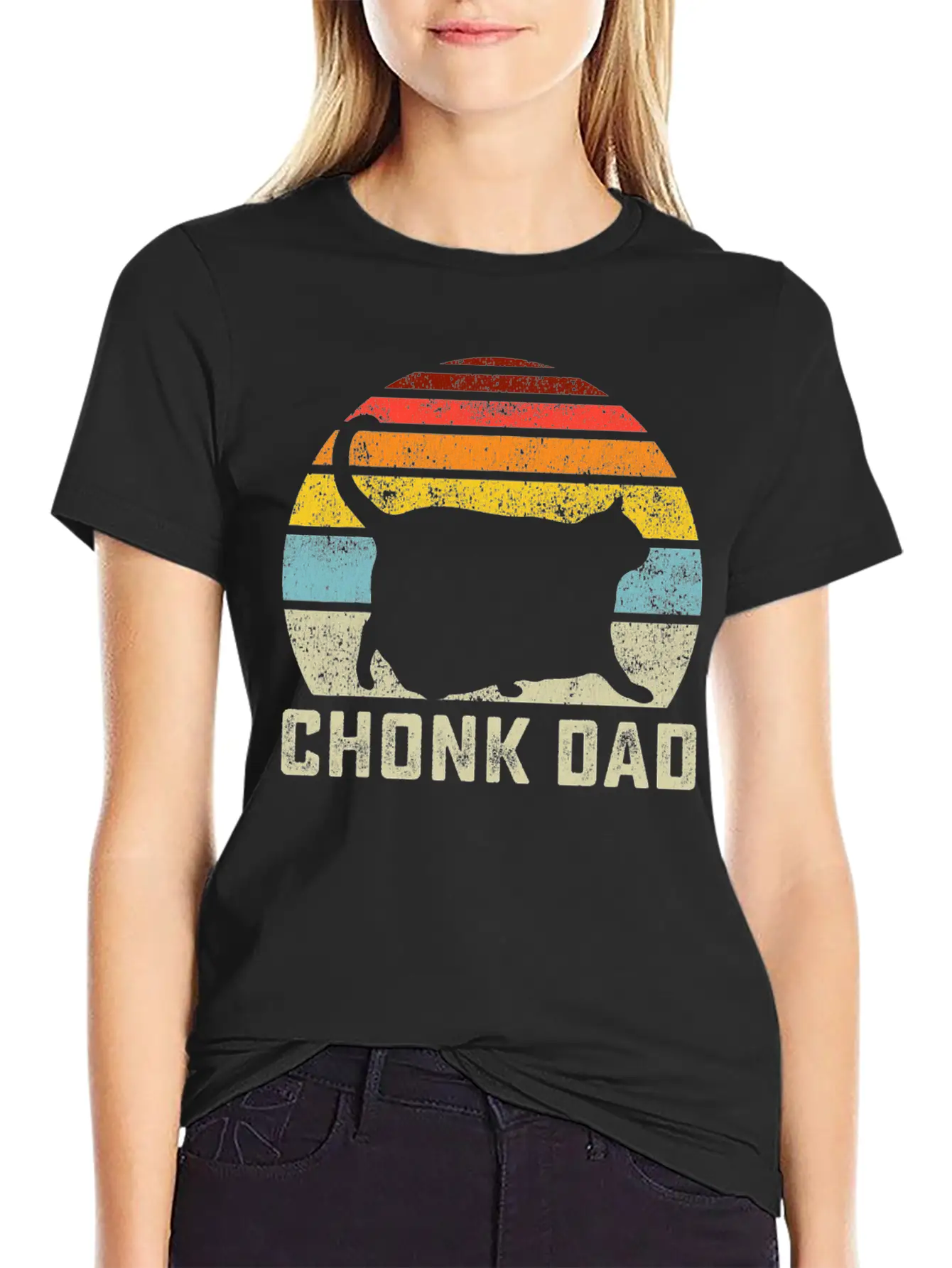 Chonk Cat Dad Scale Meme Retro Style Daddy Cats Unisex Short Sleeve Soft Cotton T-Shirt – Casual Everyday Wear