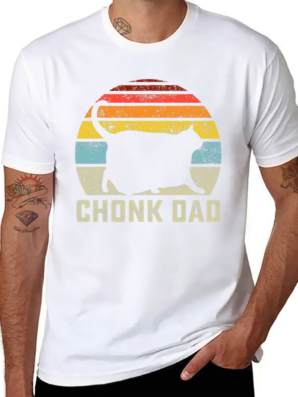 Chonk Cat Dad Scale Meme Retro Style Daddy Cats Unisex Short Sleeve Soft Cotton T-Shirt – Casual Everyday Wear