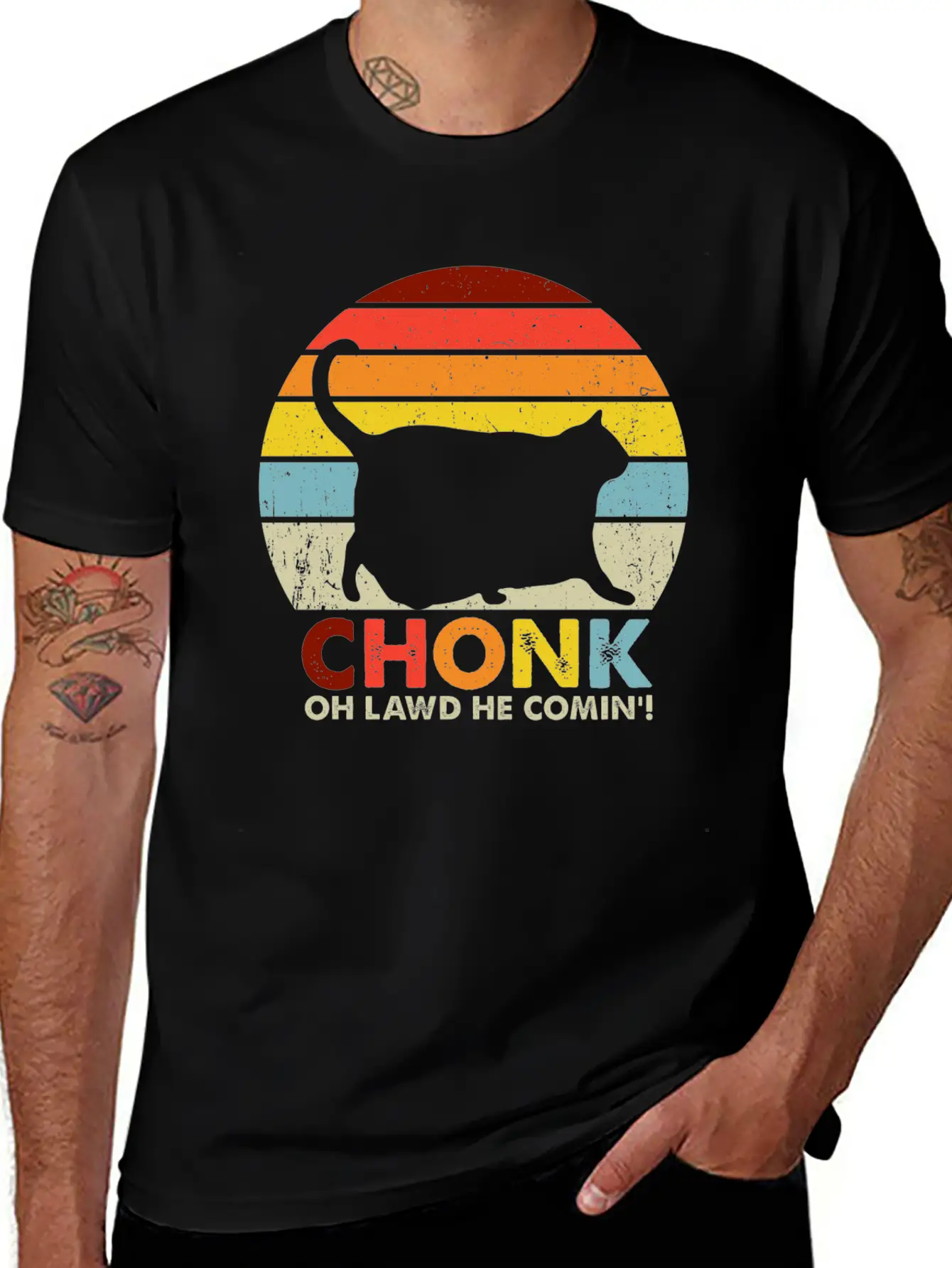 Chonk Cat Scale Meme Funny Retro Style Vintage Cat Unisex Short Sleeve Soft Cotton T-Shirt – Casual Everyday Wear