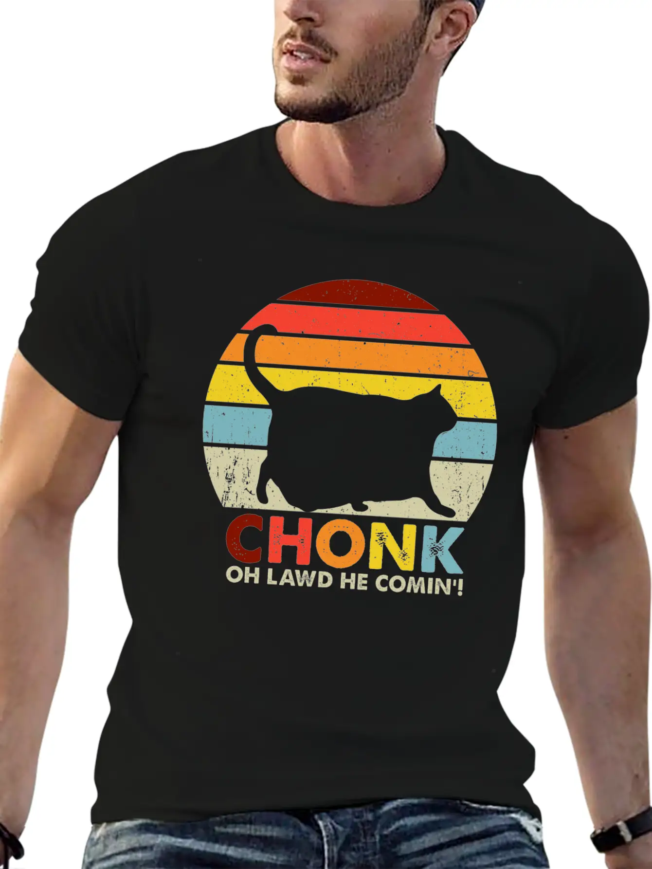 Chonk Cat Scale Meme Funny Retro Style Vintage Cat Unisex Short Sleeve Soft Cotton T-Shirt – Casual Everyday Wear