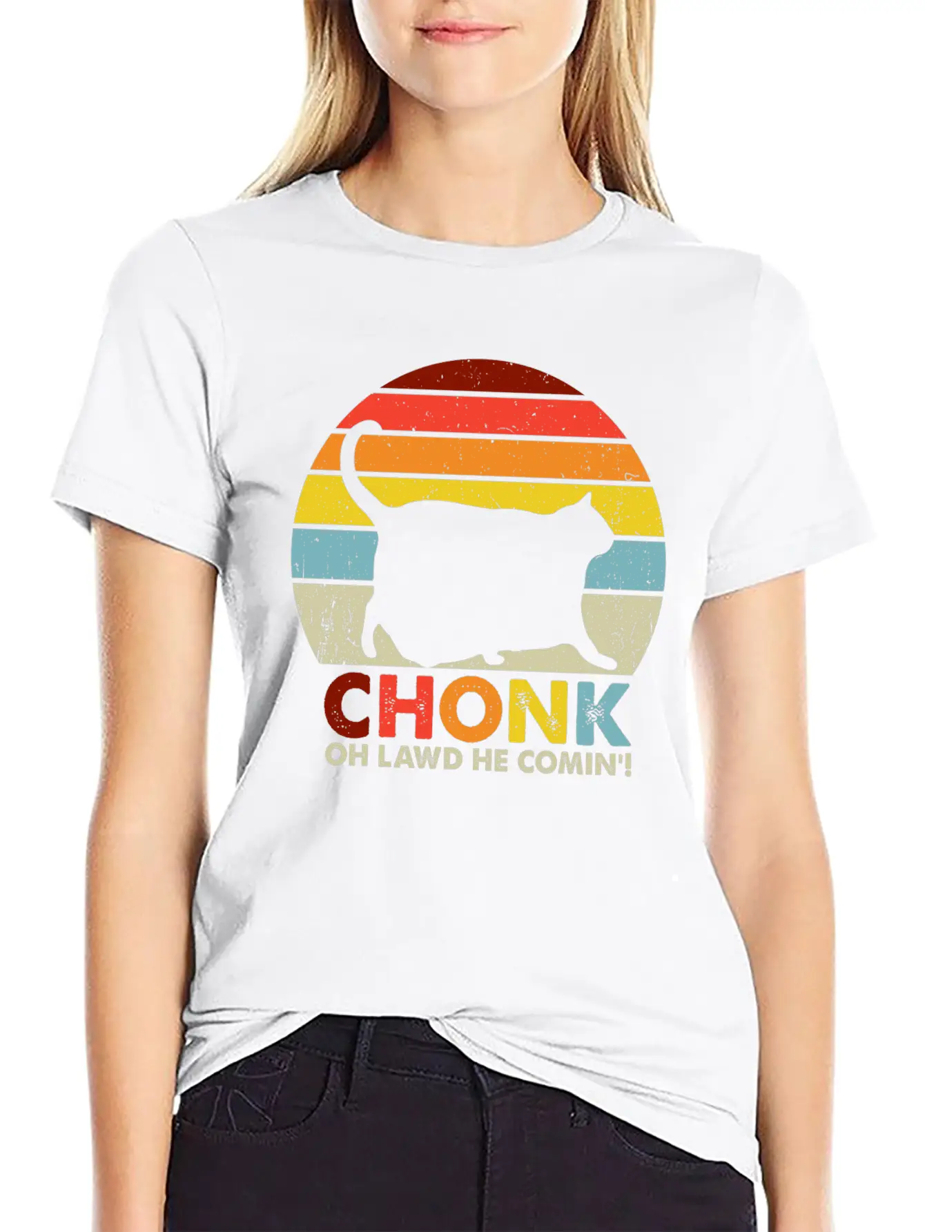 Chonk Cat Scale Meme Funny Retro Style Vintage Cat Unisex Short Sleeve Soft Cotton T-Shirt – Casual Everyday Wear