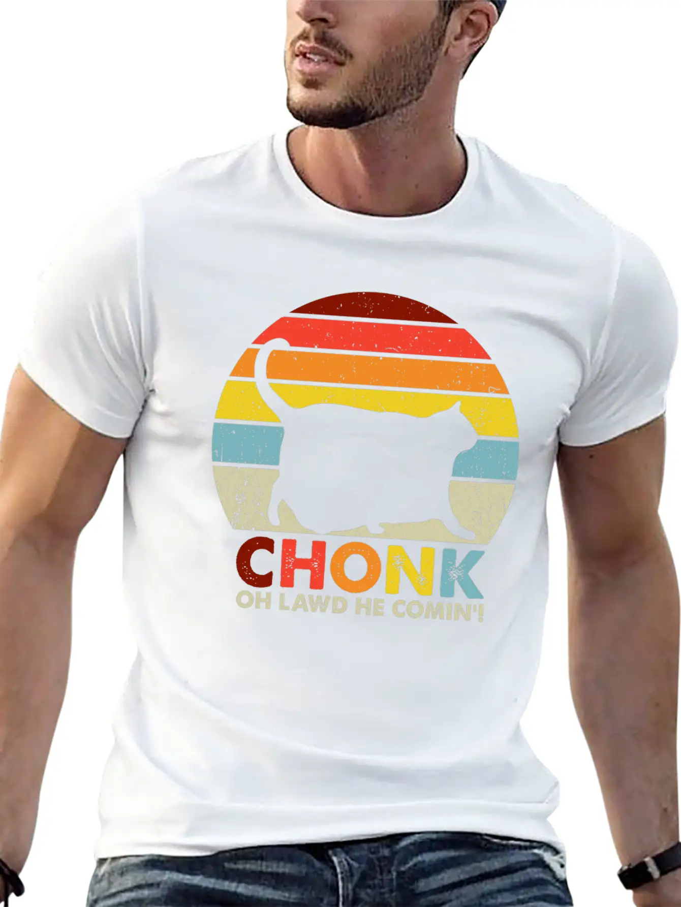 Chonk Cat Scale Meme Funny Retro Style Vintage Cat Unisex Short Sleeve Soft Cotton T-Shirt – Casual Everyday Wear