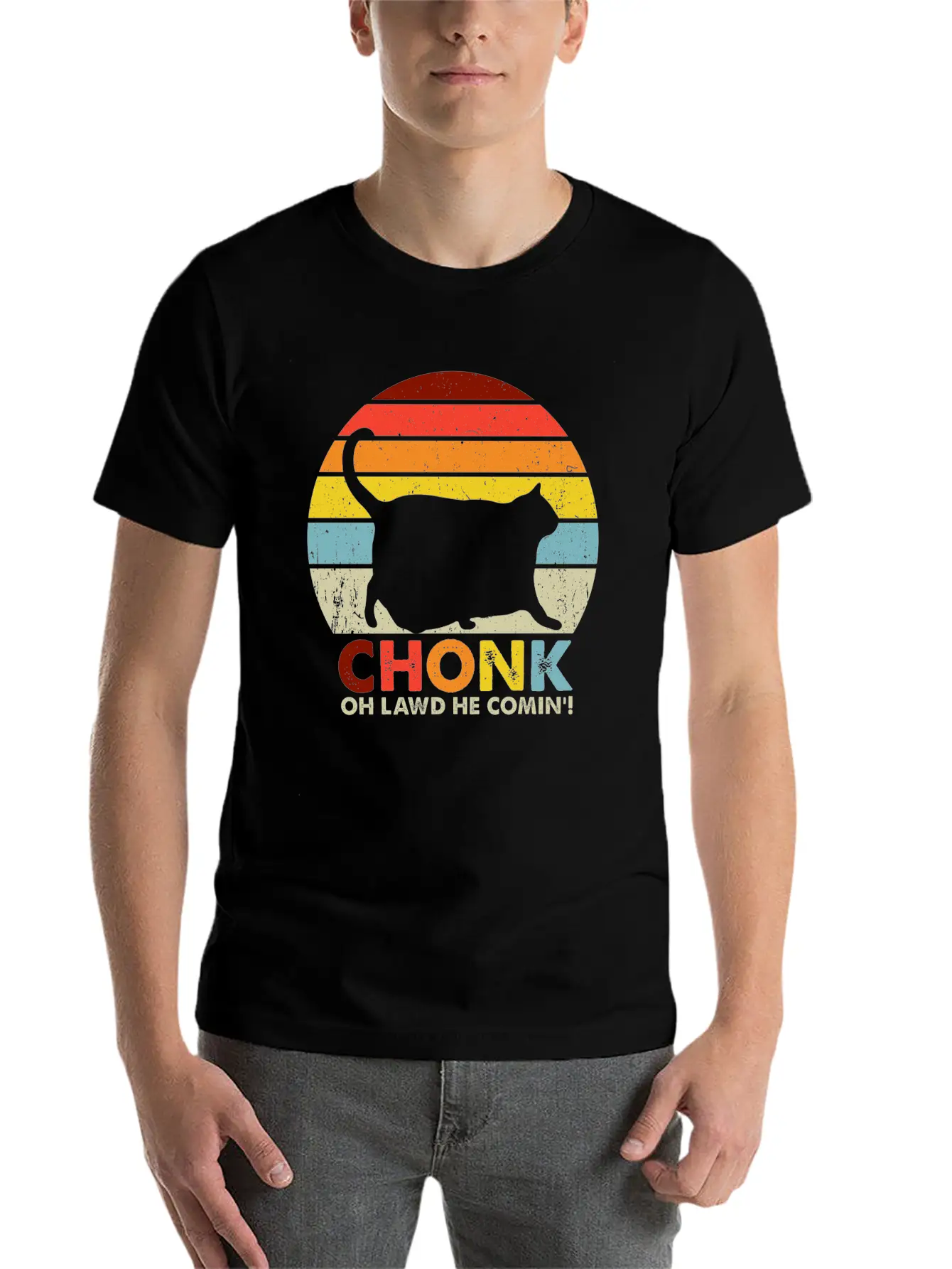 Chonk Cat Scale Meme Funny Retro Style Vintage Cat Unisex Short Sleeve Soft Cotton T-Shirt – Casual Everyday Wear