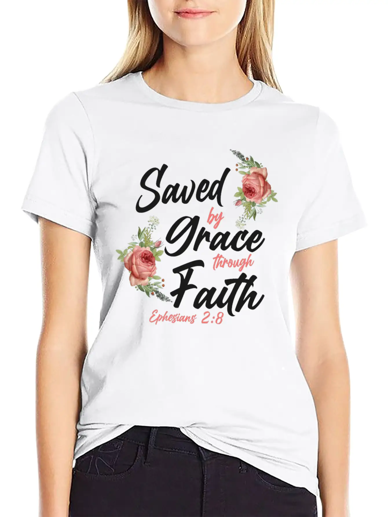 Christian Bible Verse Quote Rose Breathable Soft Cotton T-Shirt – Timeless Casual Look