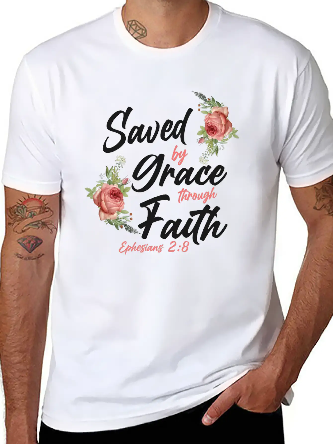Christian Bible Verse Quote Rose Breathable Soft Cotton T-Shirt – Timeless Casual Look