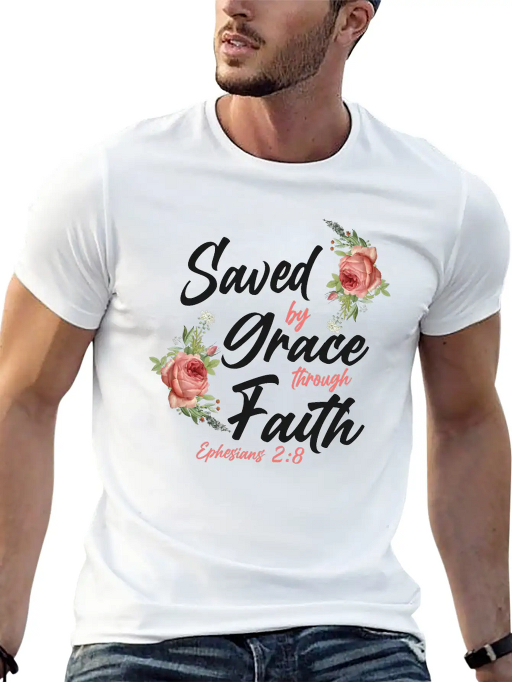 Christian Bible Verse Quote Rose Breathable Soft Cotton T-Shirt – Timeless Casual Look