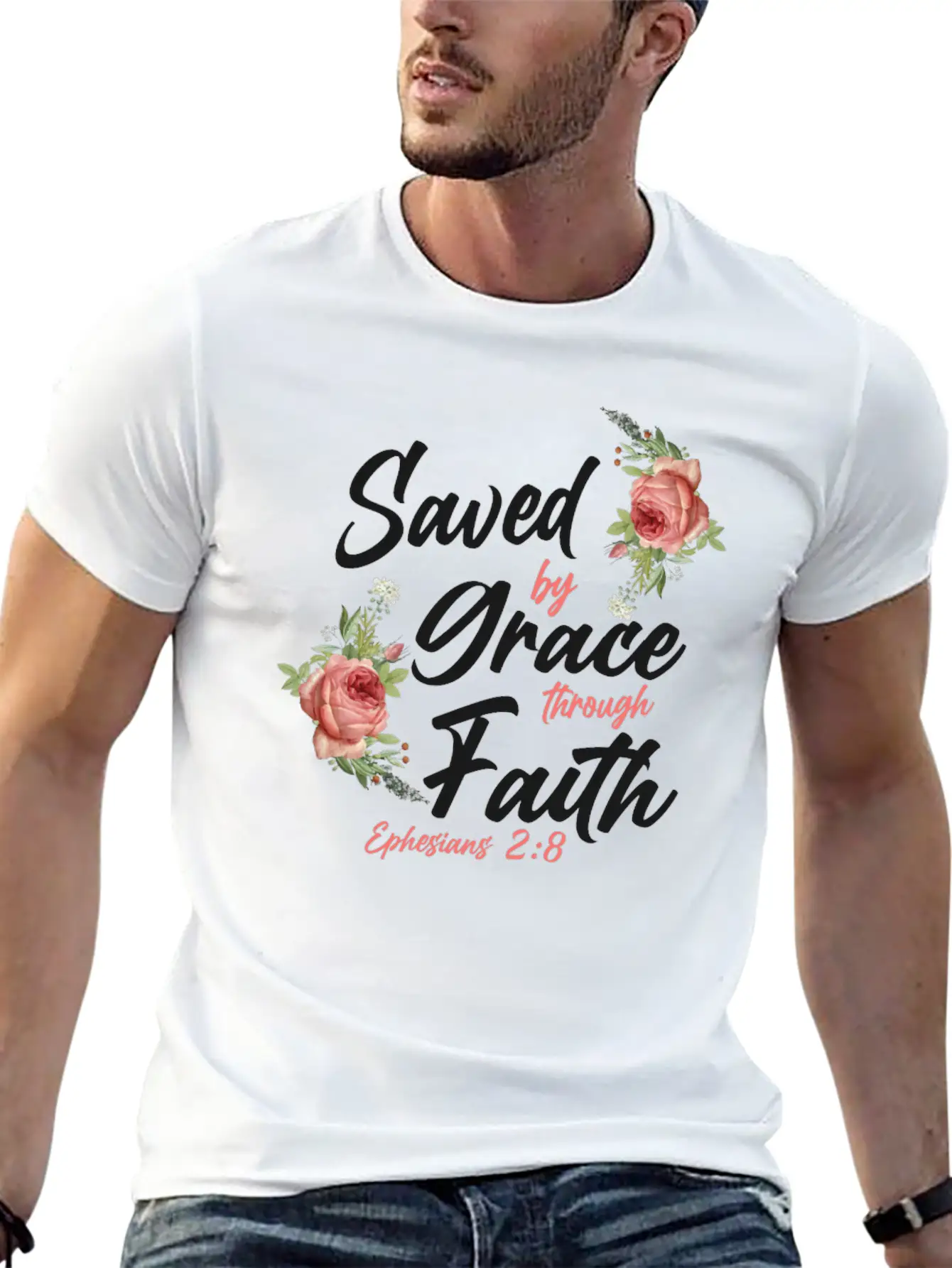 Christian Bible Verse Quote Rose Breathable Soft Cotton T-Shirt – Timeless Casual Look