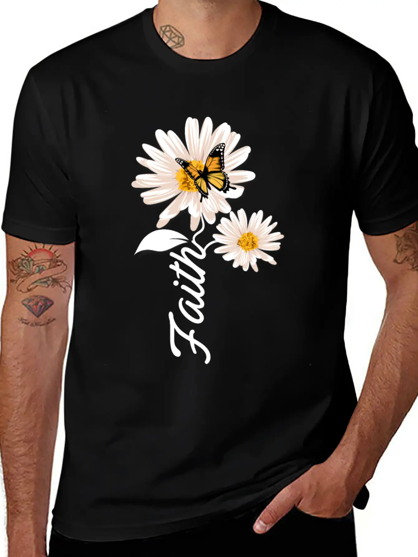 Christian Gardener Butterfly Faith Daisy Stylish Everyday T-Shirt – Unisex Basic Cotton Tee