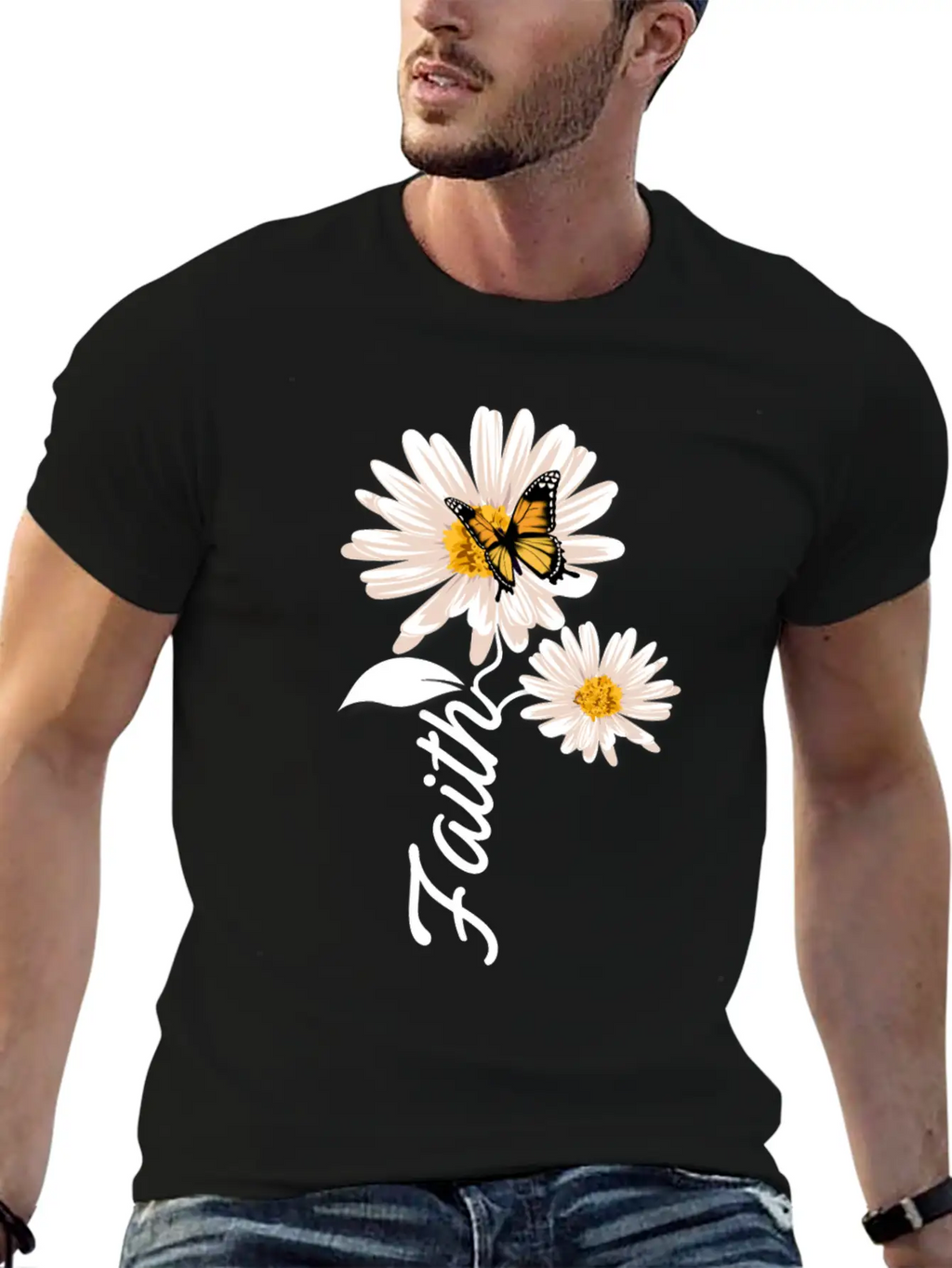 Christian Gardener Butterfly Faith Daisy Stylish Everyday T-Shirt – Unisex Basic Cotton Tee